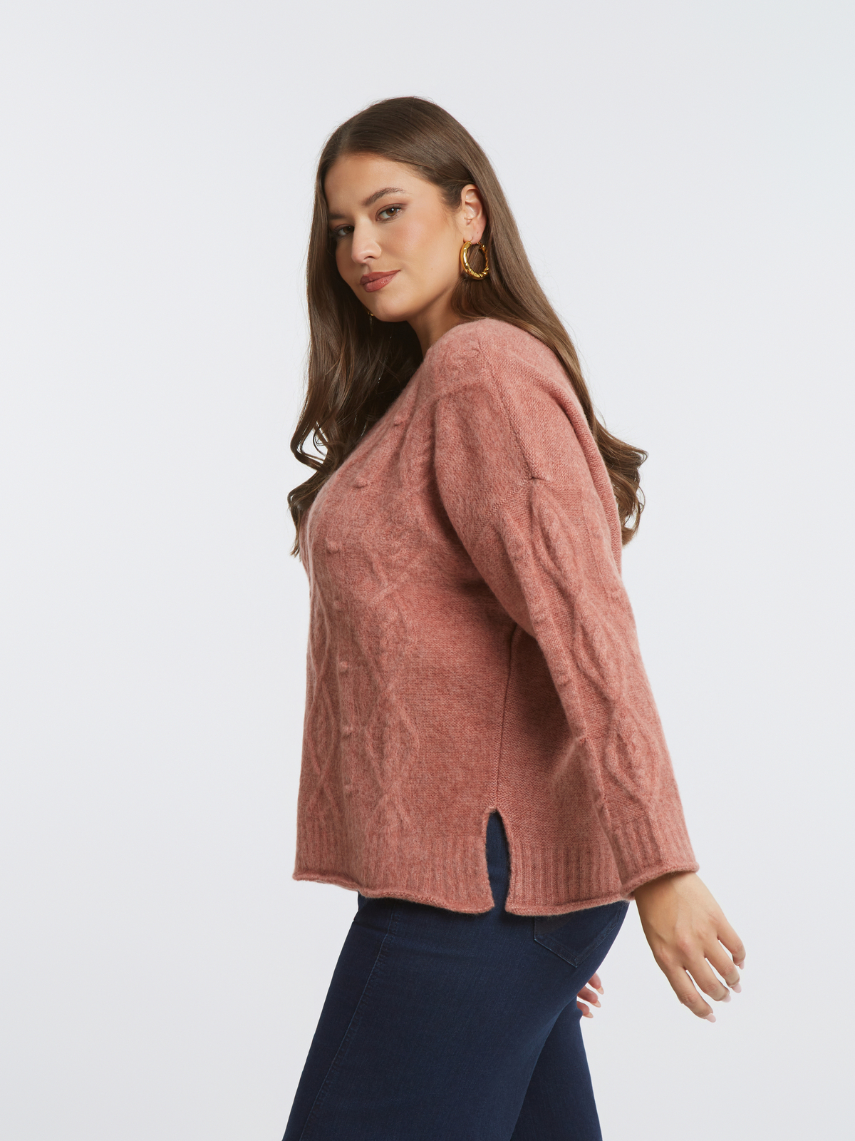 Πλεκτή μπλούζα με V με μοτίβο κοτσίδα φωτογραφία