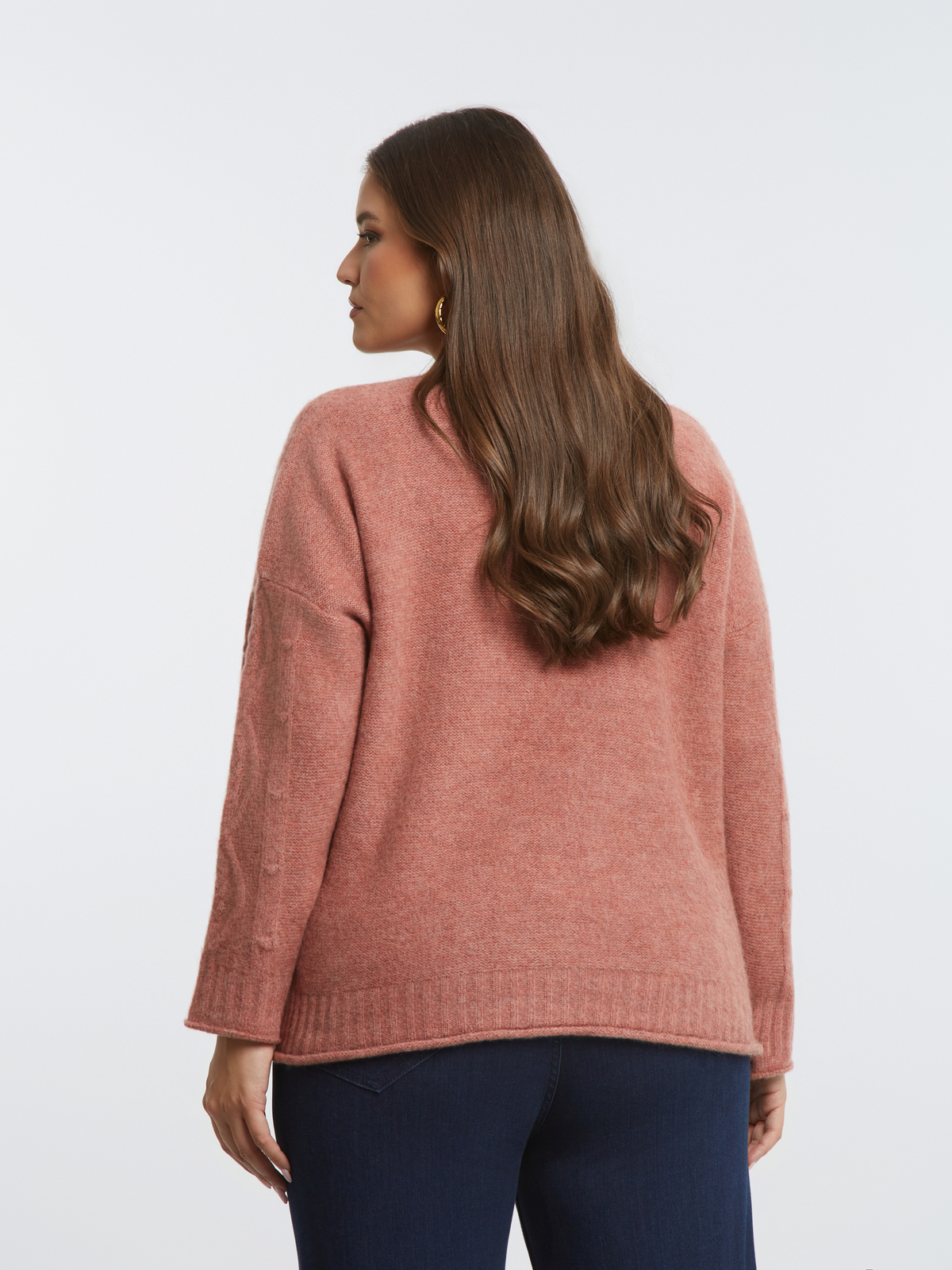 Πλεκτή μπλούζα με V με μοτίβο κοτσίδα φωτογραφία