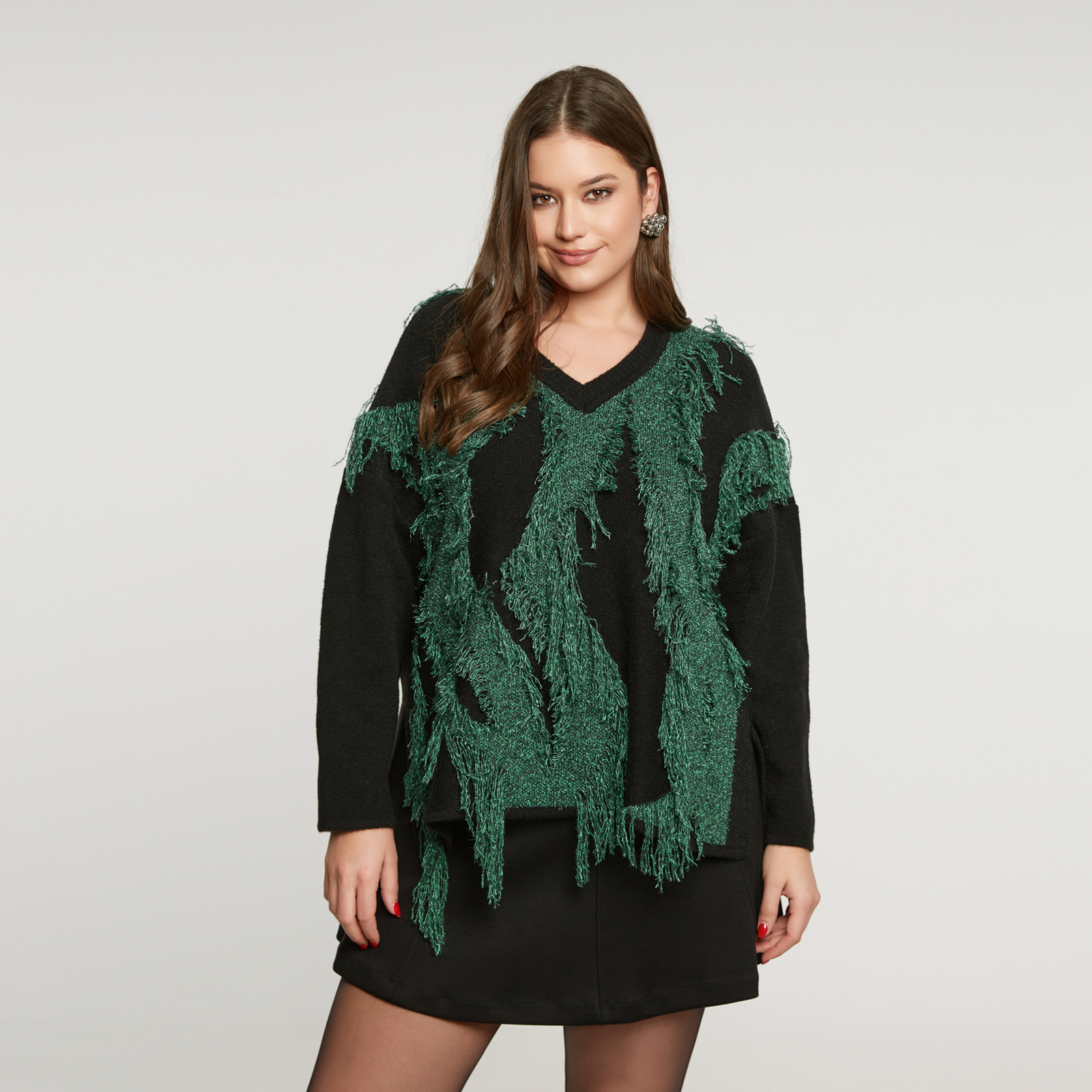 Textured knit with fringed design