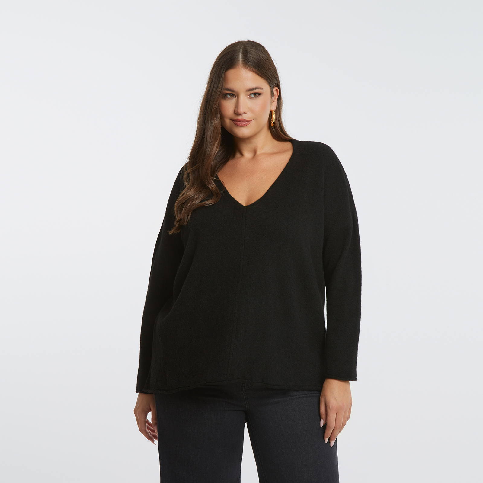 MAT FASHION Πλεκτή μπλούζα με V-λαιμόκοψη και χαλαρή γραμμή