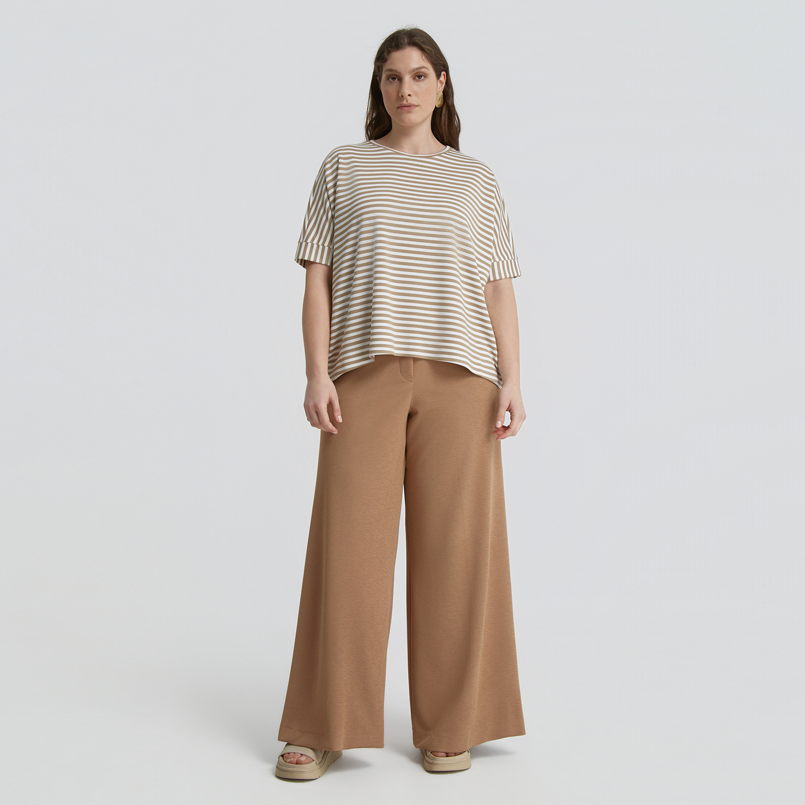 Striped boxy viscose-blend top