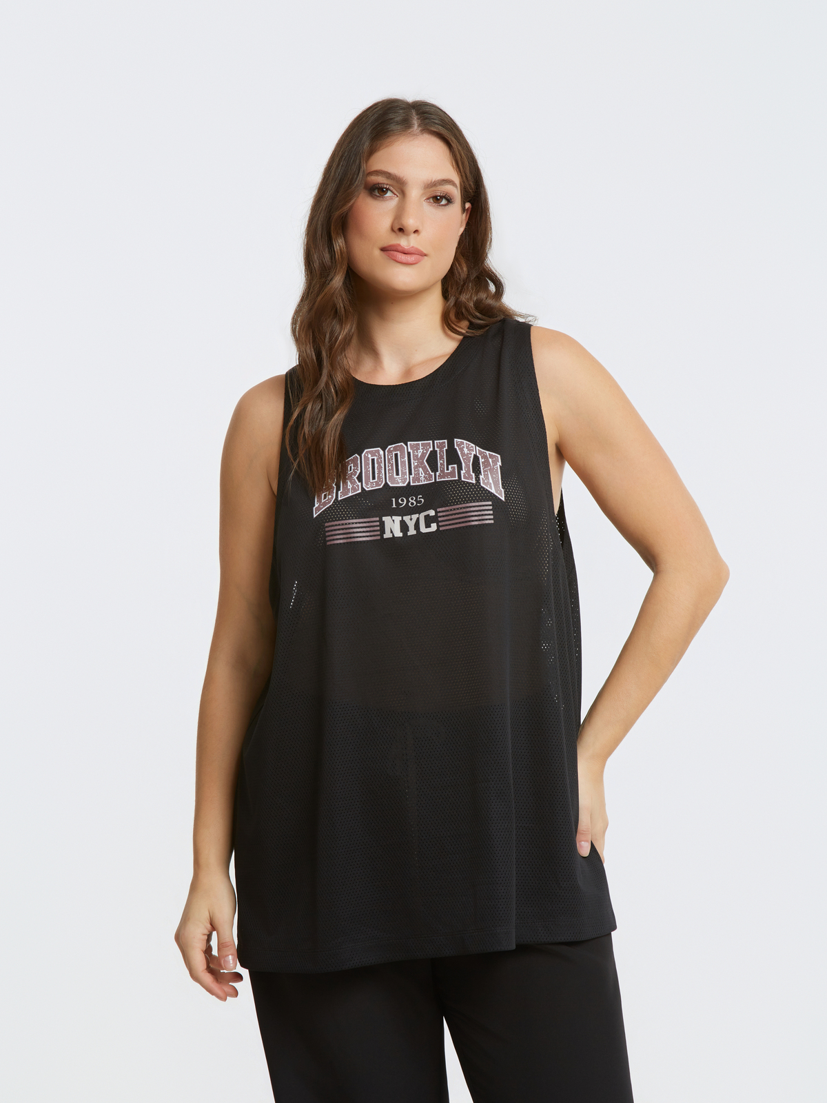 Αμάνικο mesh top με στάμπα “Brooklyn NYC” φωτογραφία