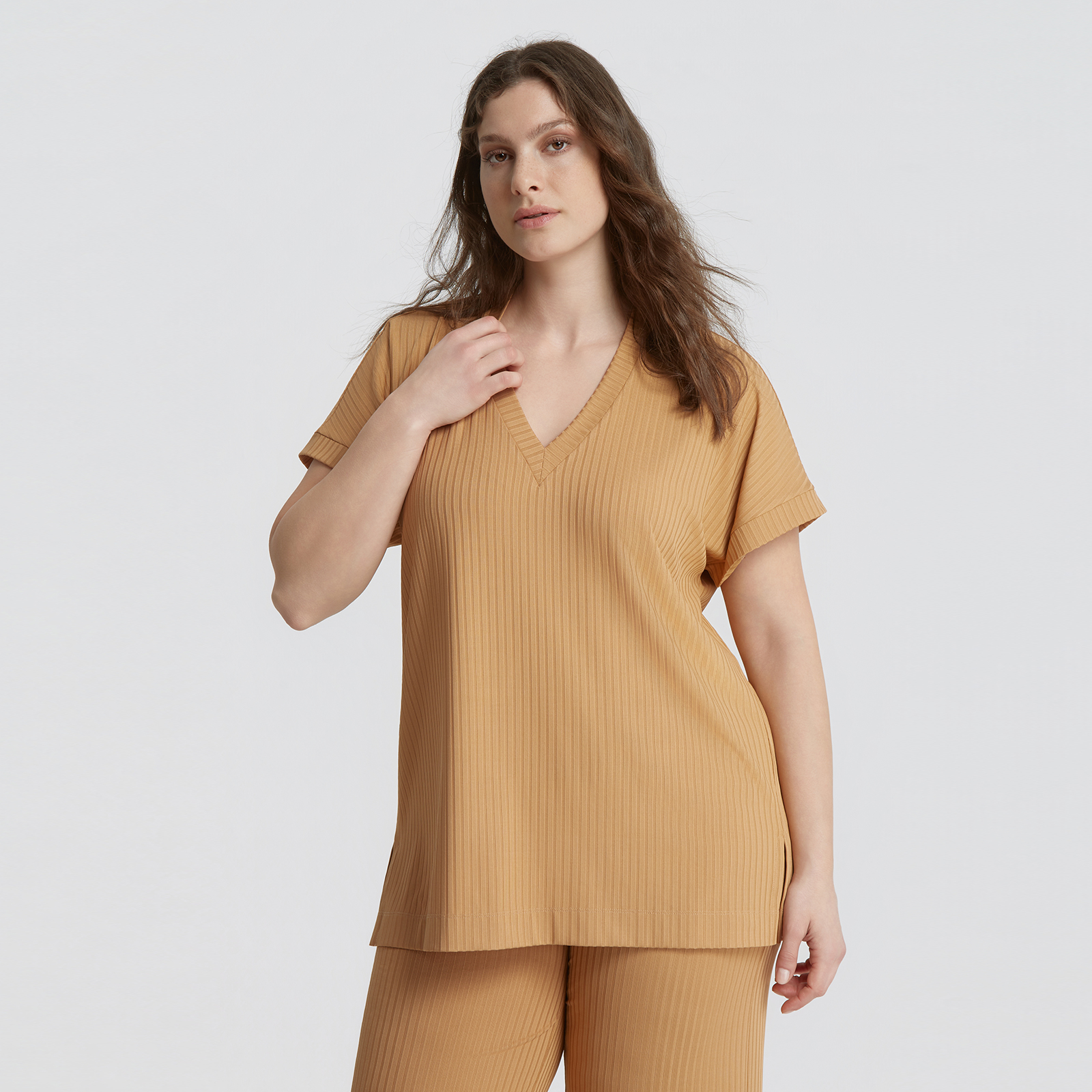 Ribbed V-neck blouse