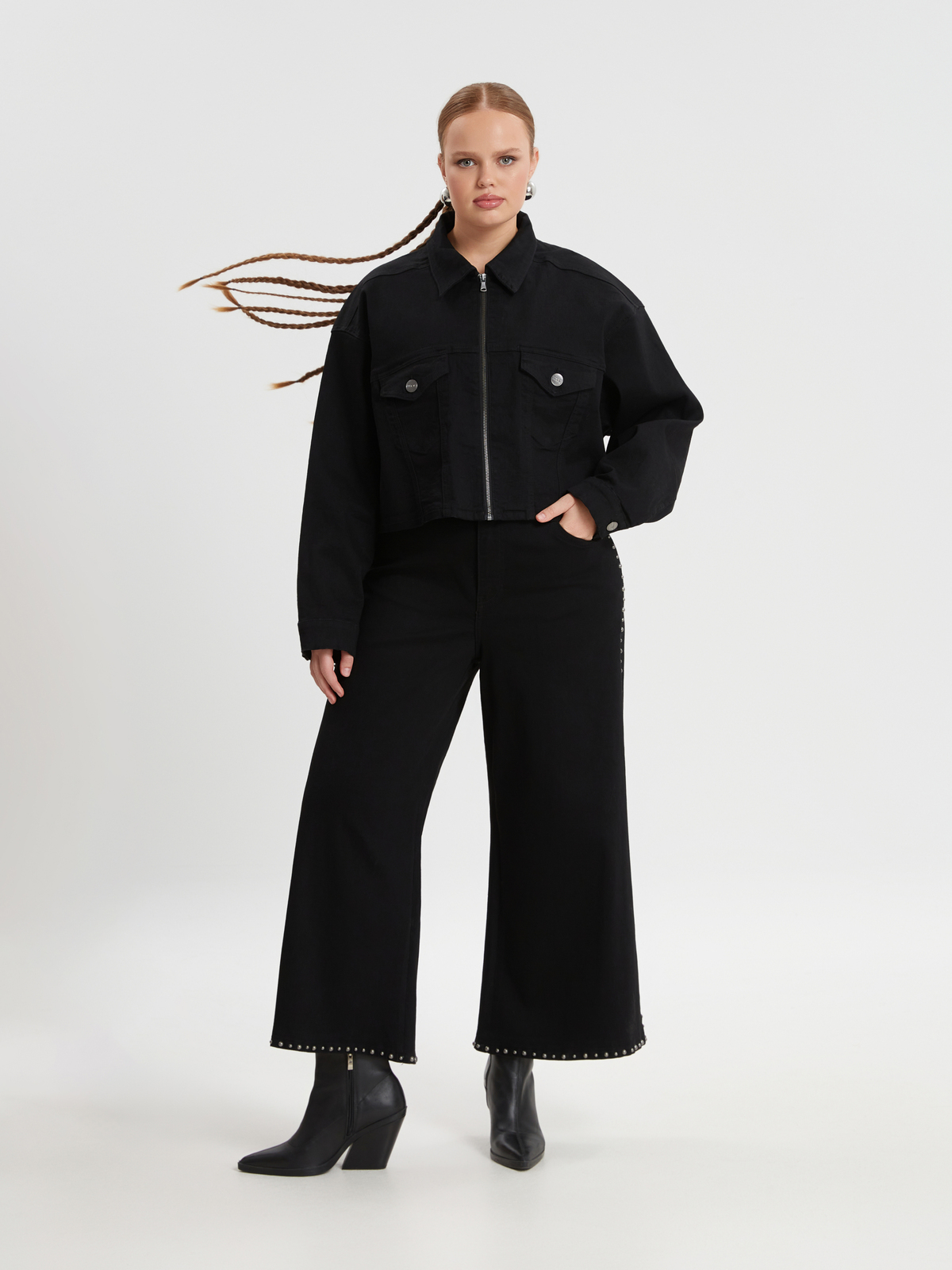 Τζιν μπουφάν cropped με φερμουάρ φωτογραφία