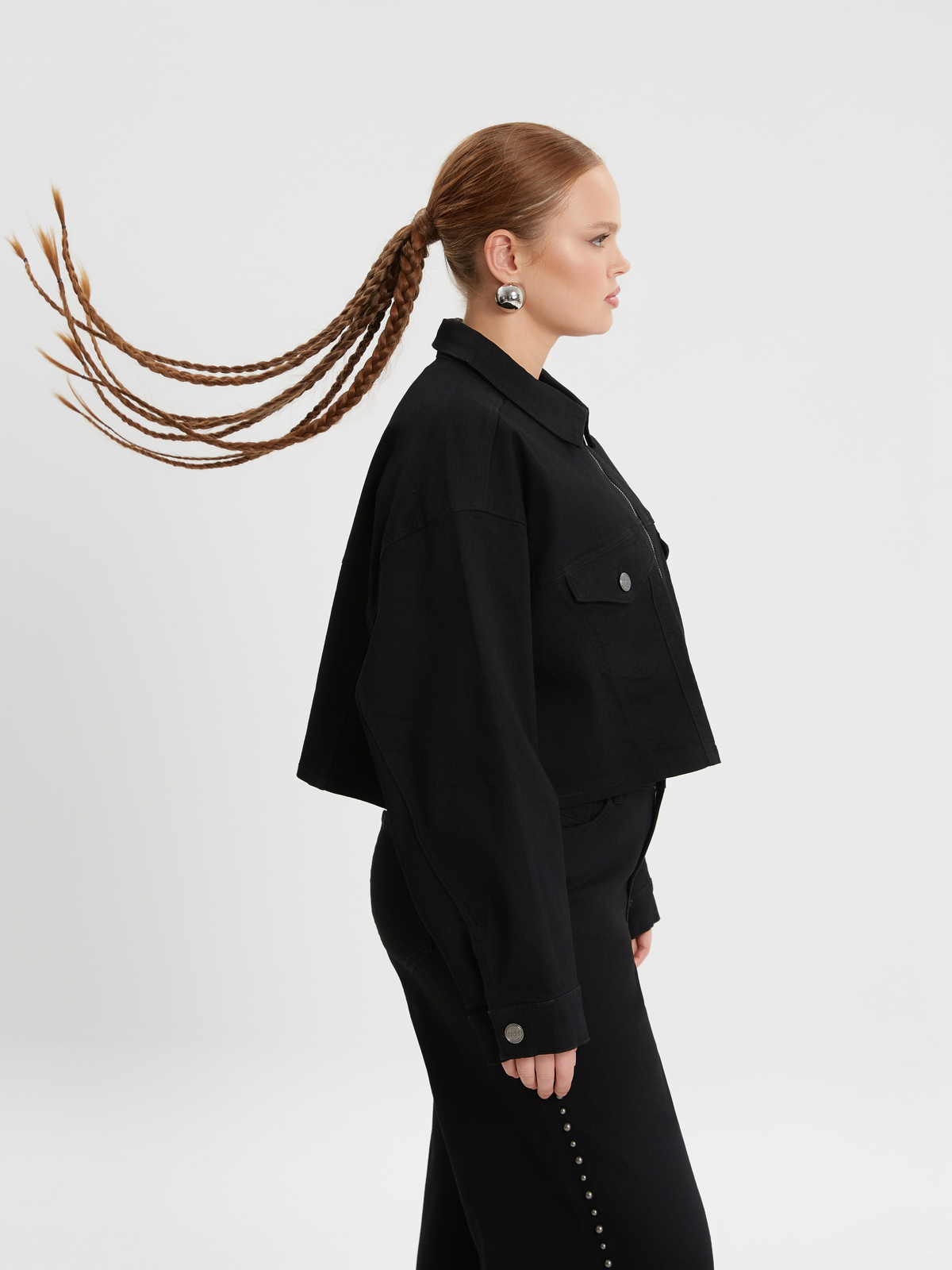 Τζιν μπουφάν cropped με φερμουάρ φωτογραφία