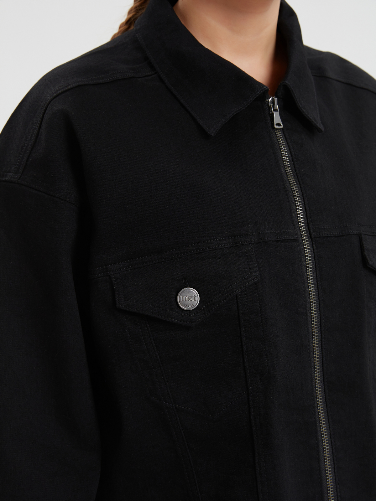 Τζιν μπουφάν cropped με φερμουάρ φωτογραφία