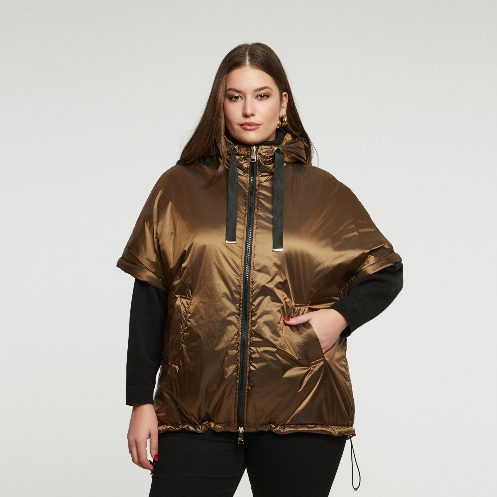 MAT FASHION Σατινέ μπουφάν με κουκούλα και κοντά μανίκια