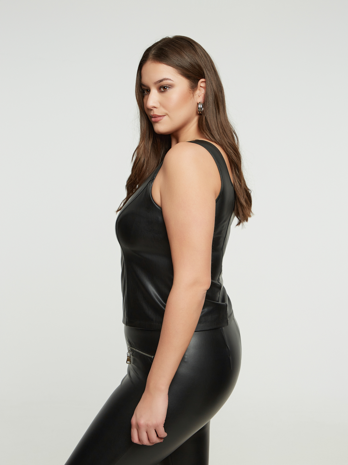 Faux leather μπλούζα με φερμουάρ φωτογραφία