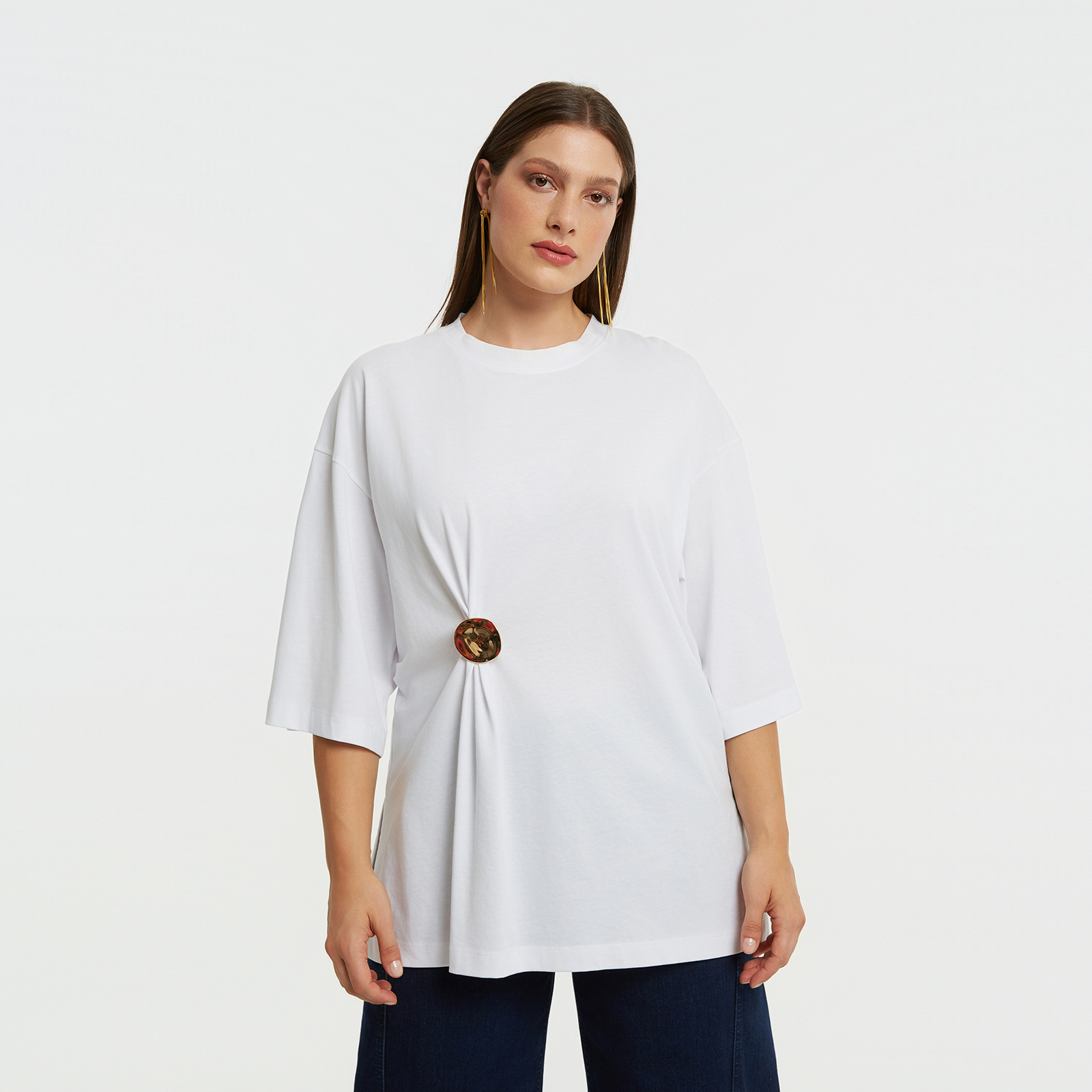 MAT FASHION Oversized βαμβακερό t-shirt με μεταλλική λεπτομέρεια