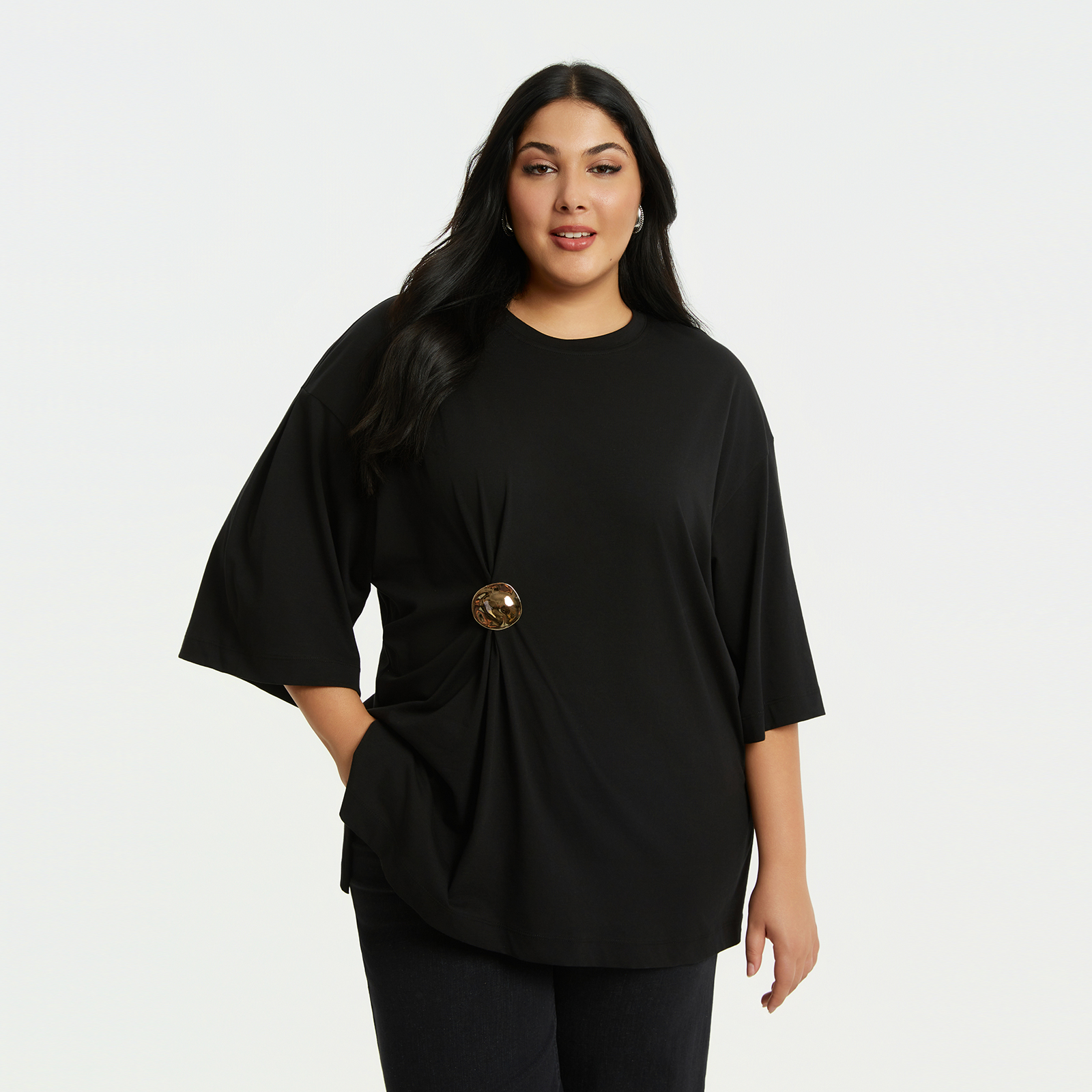 MAT FASHION Oversized βαμβακερό t-shirt με μεταλλική λεπτομέρεια