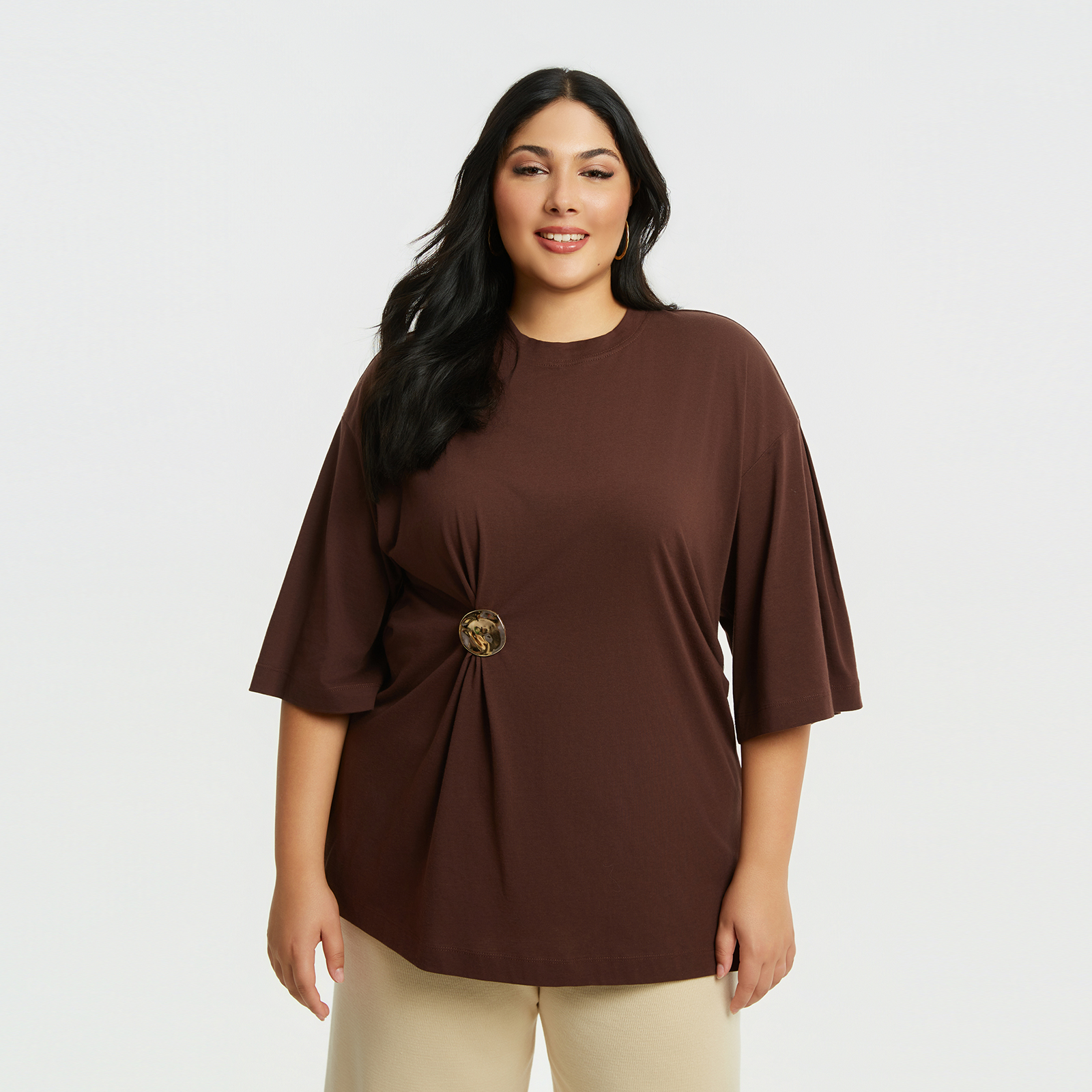 MAT FASHION Oversized βαμβακερό t-shirt με μεταλλική λεπτομέρεια
