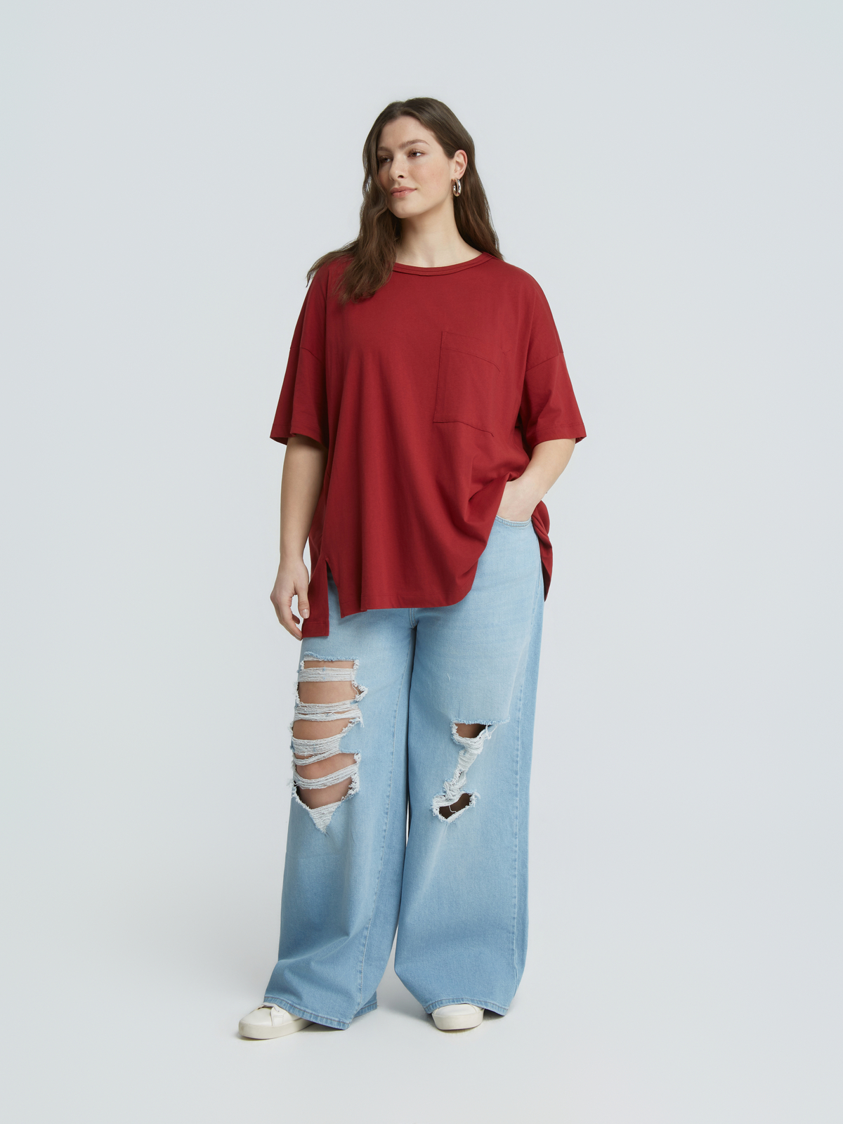 Oversized βαμβακερό t-shirt με τσεπάκι
