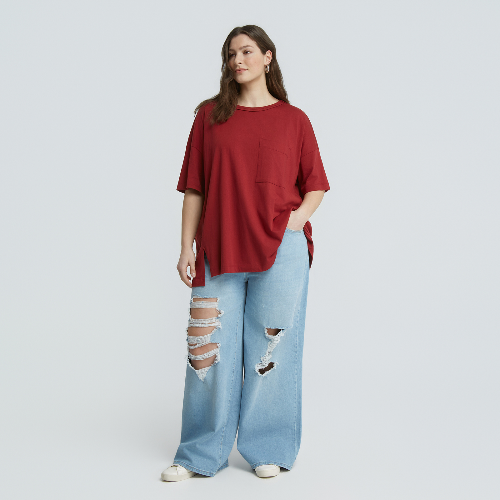 Oversized βαμβακερό t-shirt με τσεπάκι