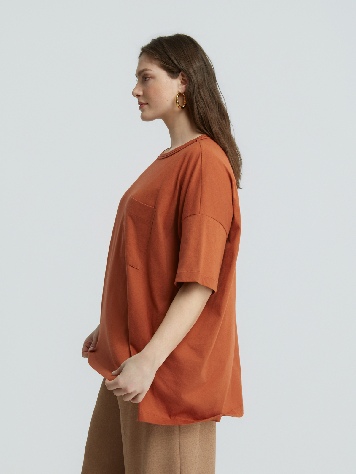 Oversized βαμβακερό t-shirt με τσεπάκι