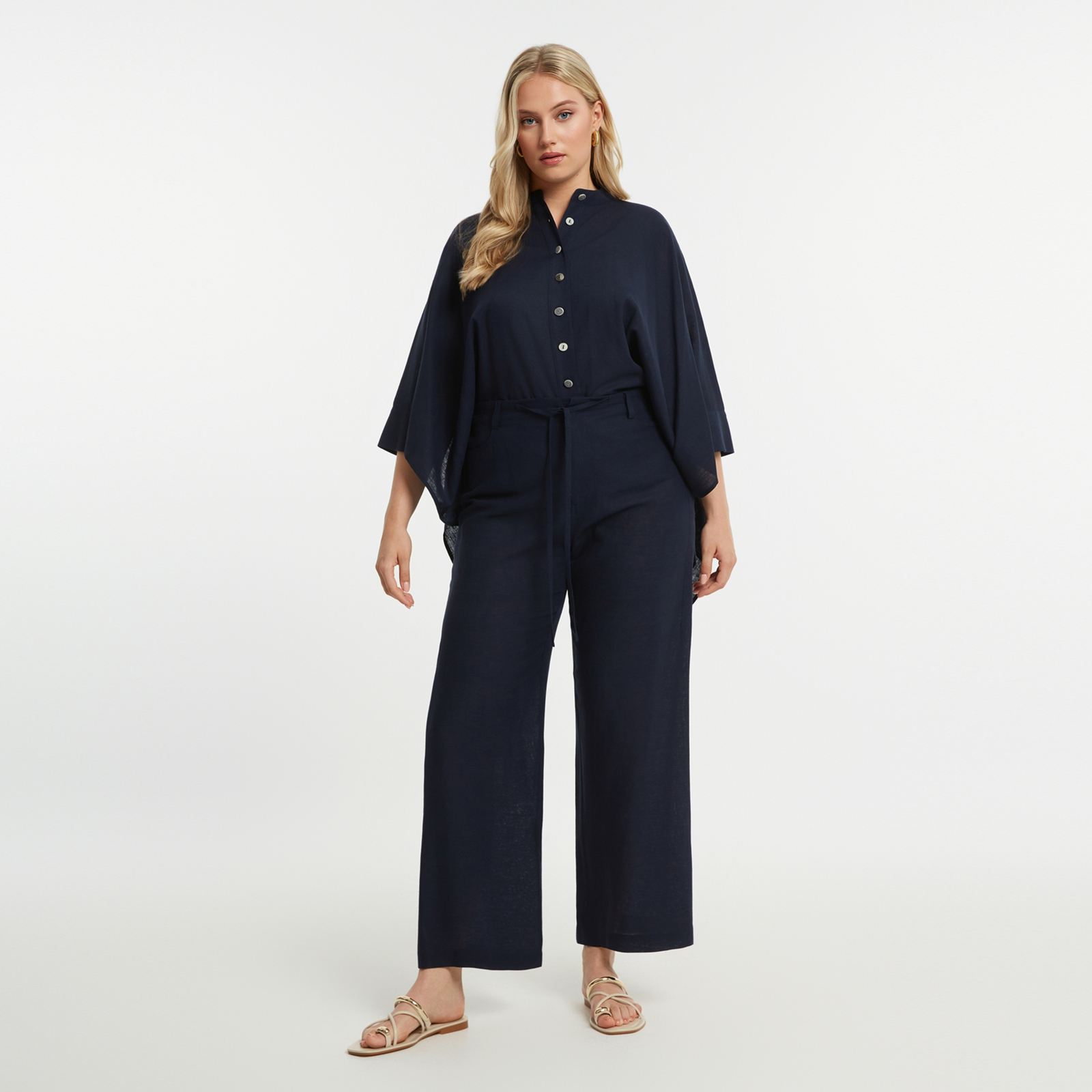 Wide-leg viscose-linen trousers