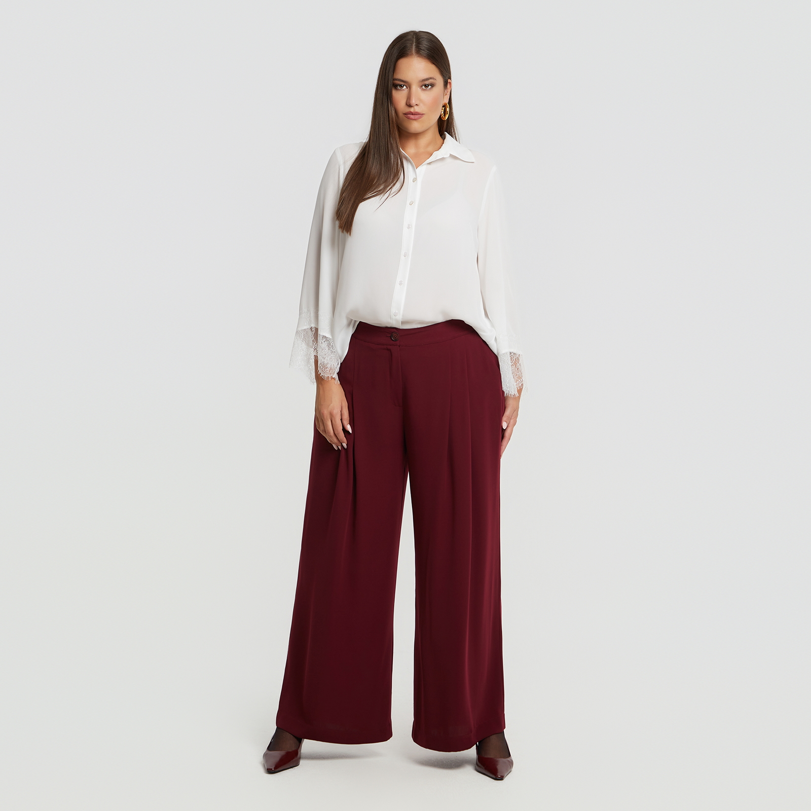 MAT FASHION Wide-leg παντελόνι με πιέτες