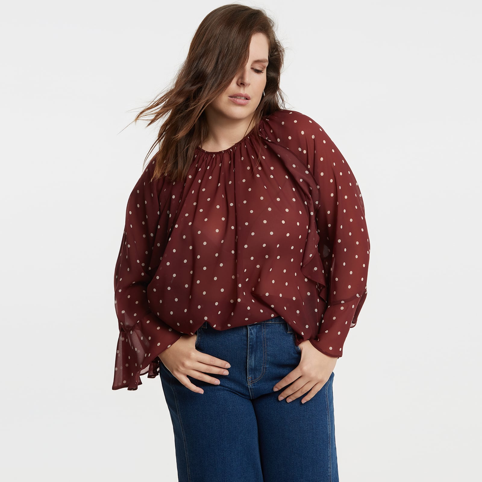  Μπλούζα πουά με βολάν