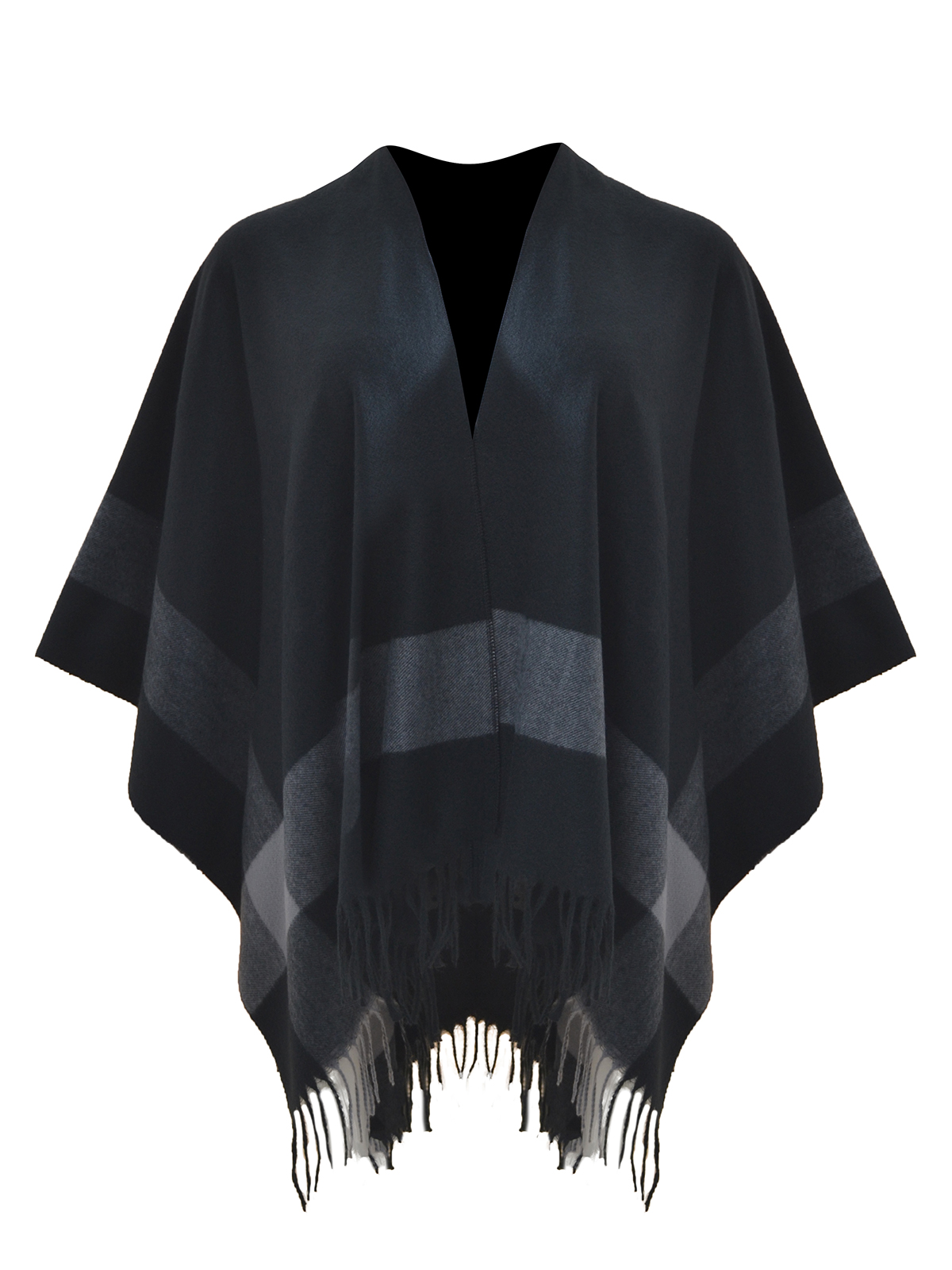 Μαύρη κάπα με καρό σχέδιο και κρόσσια φωτογραφία