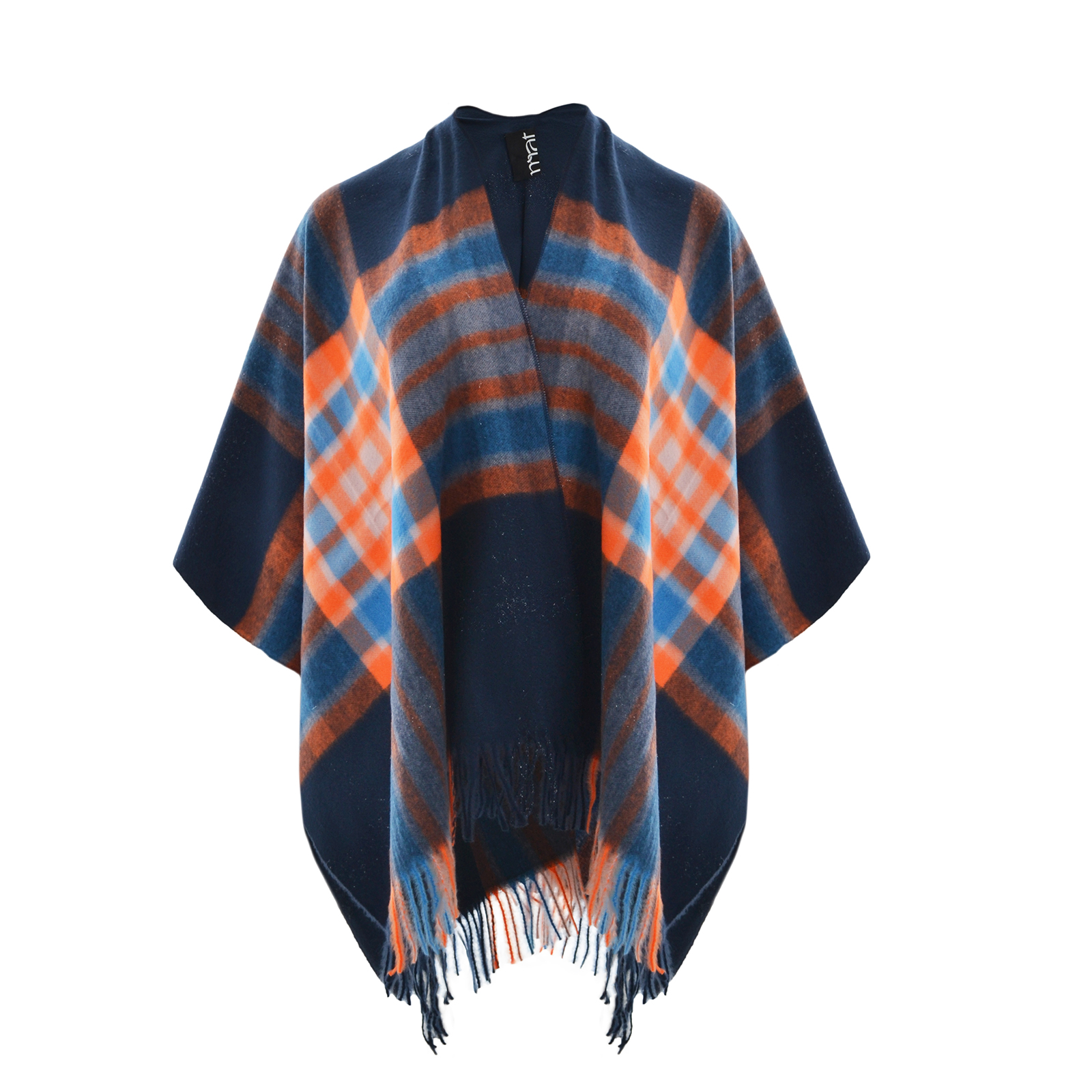 MAT FASHION Καρό πόντσο με κρόσσια