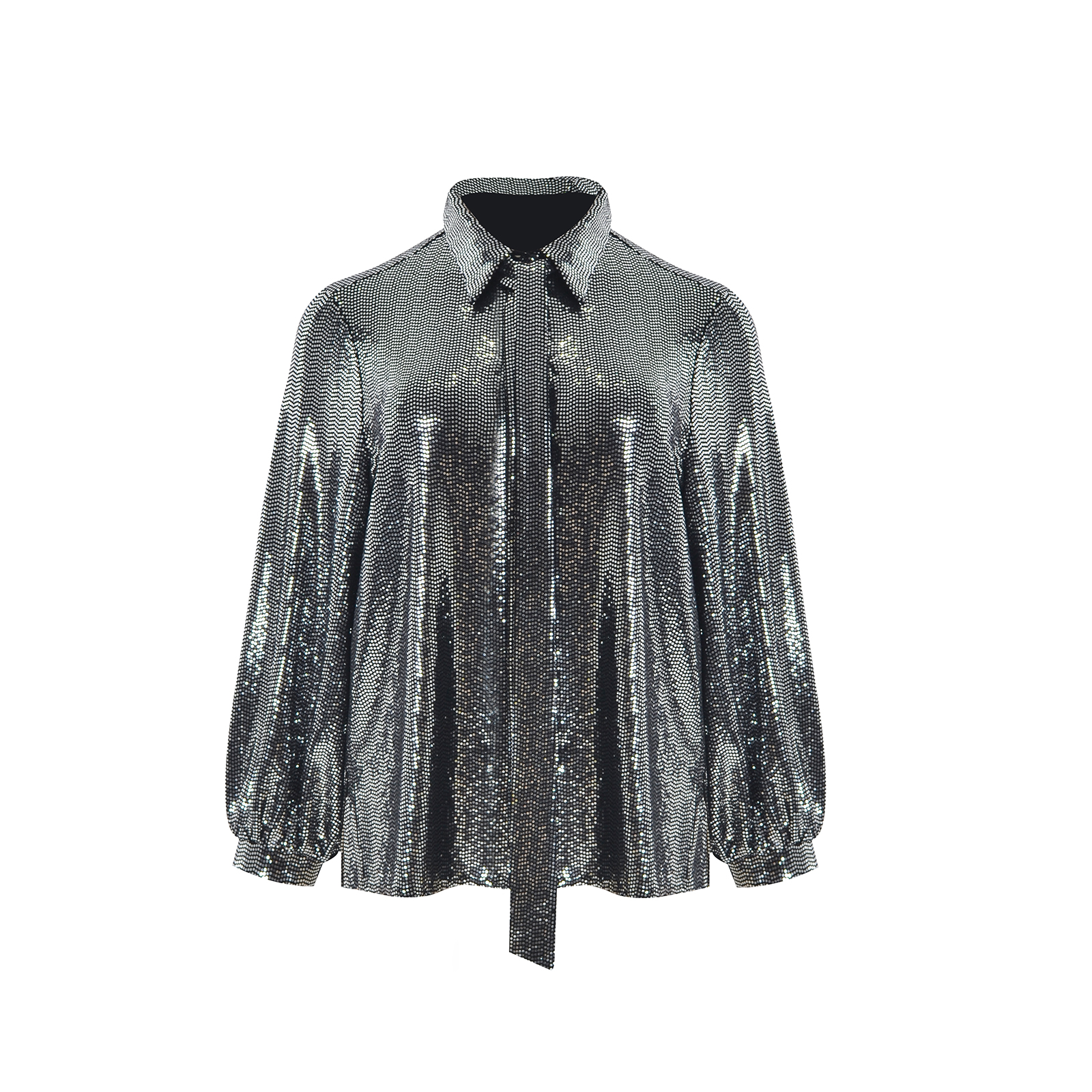 Sequin tie-neck shirt