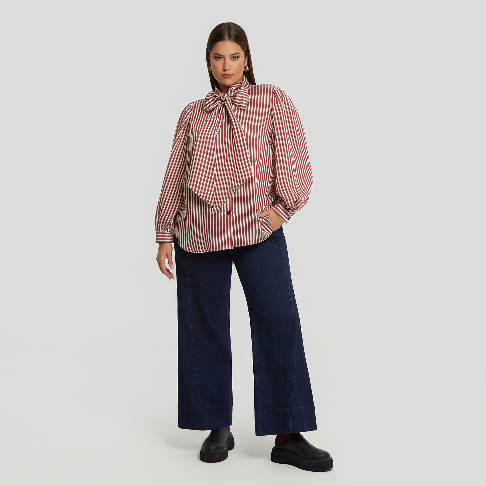 MAT FASHION Ριγέ πουκάμισο με φιόγκο
