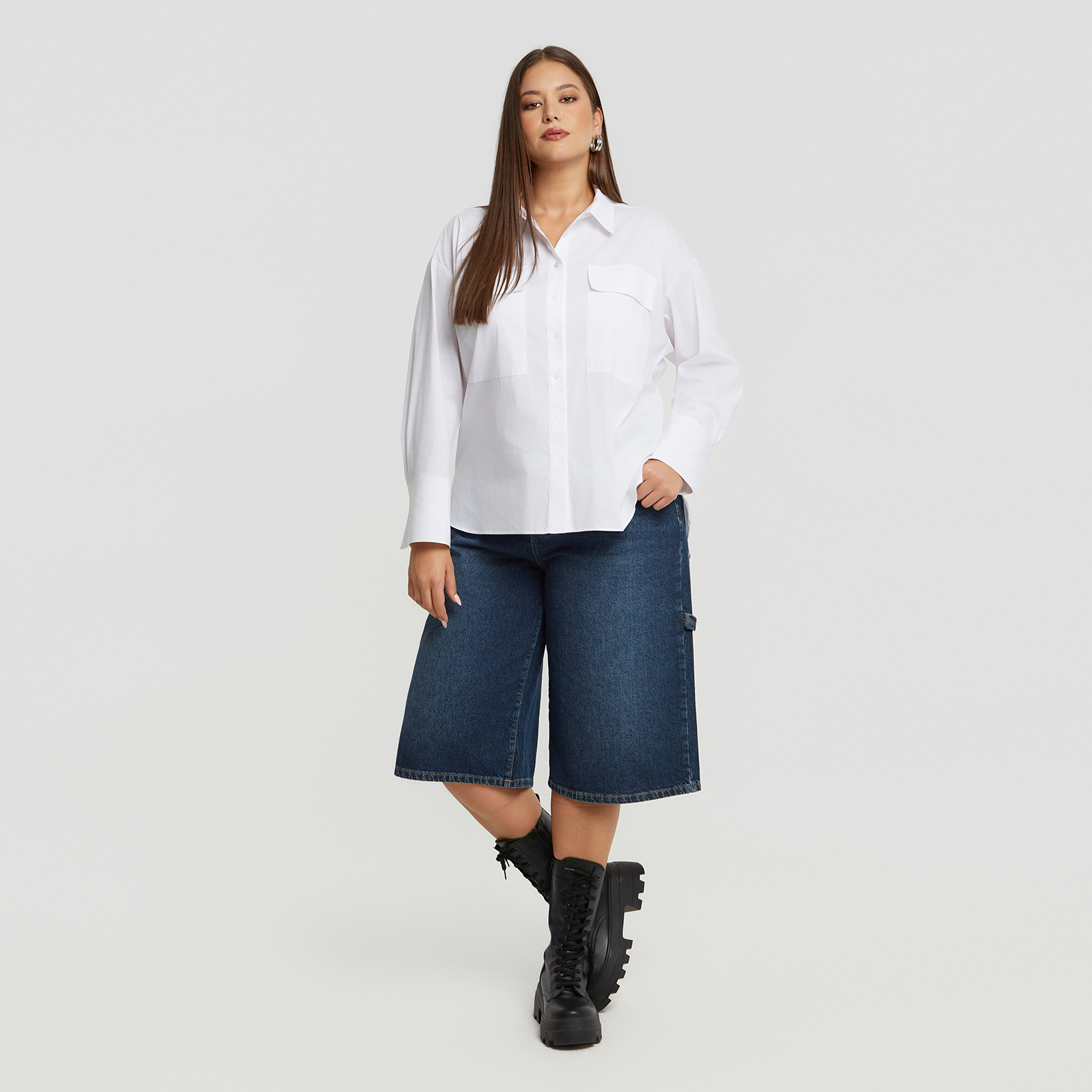 MAT FASHION Βαμβακερό πουκάμισο με τσέπες και κορδόνια στη πλάτη