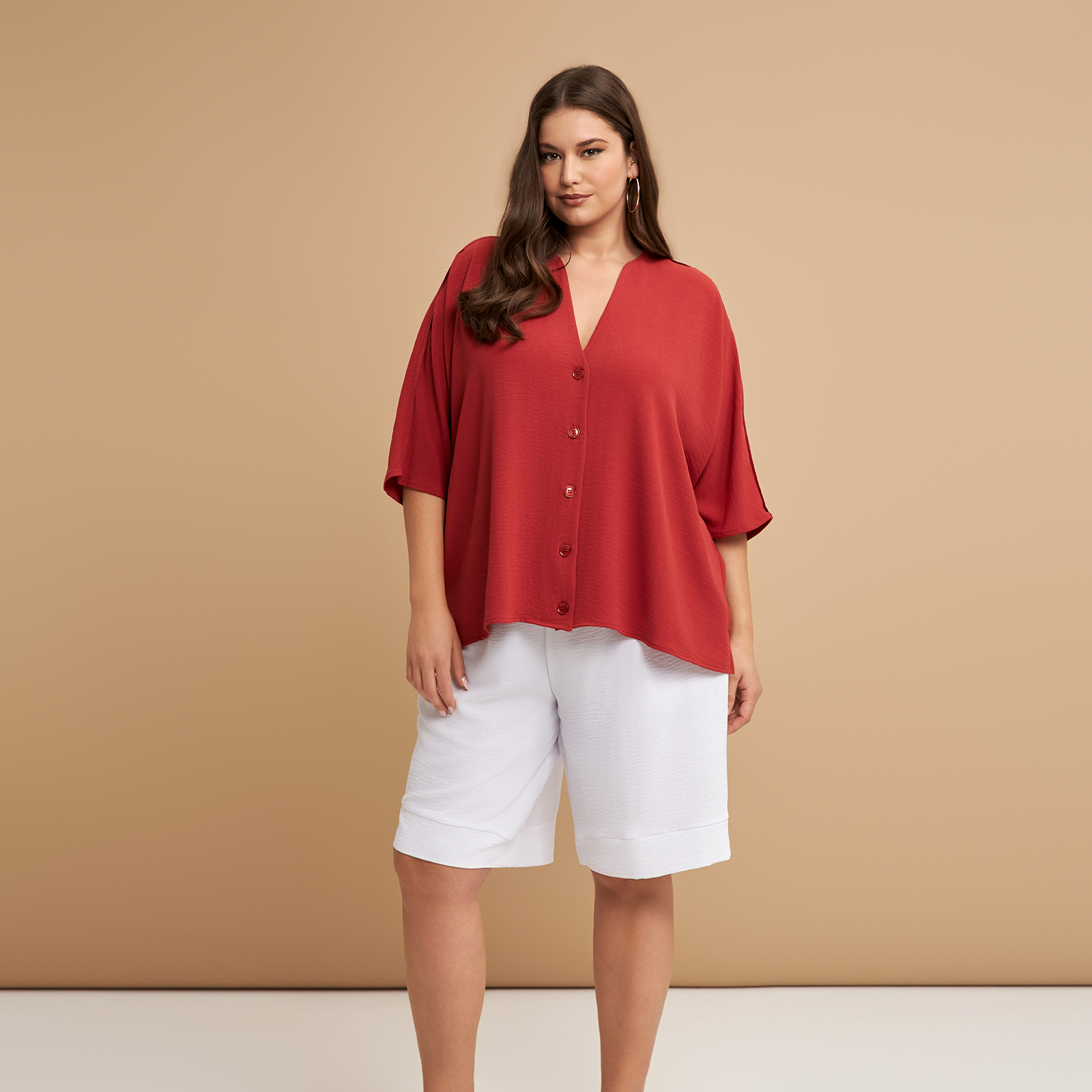 MAT FASHION Πουκάμισο κρεπ airwashed με V-λαιμόκοψη