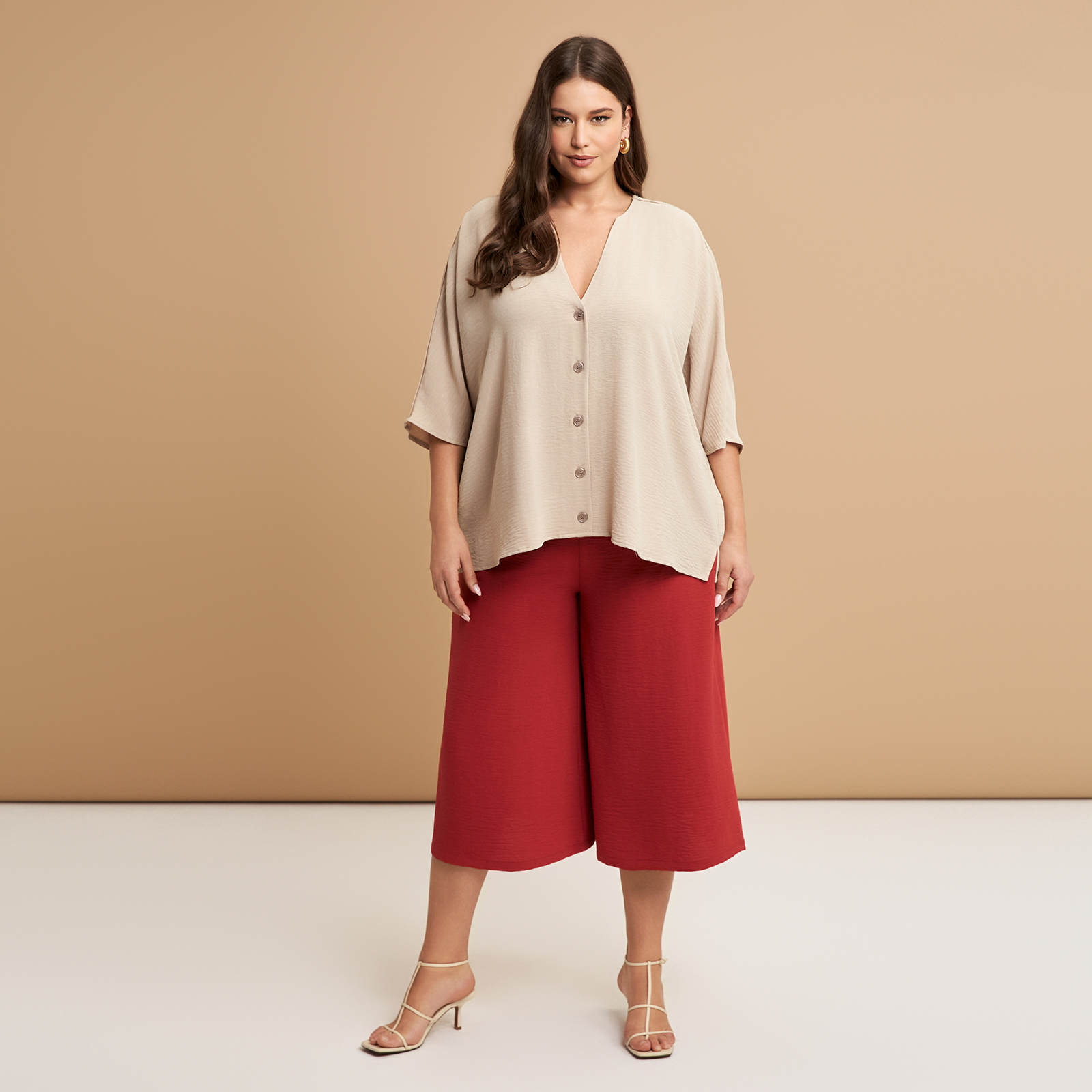 MAT FASHION Πουκάμισο κρεπ airwashed με V-λαιμόκοψη