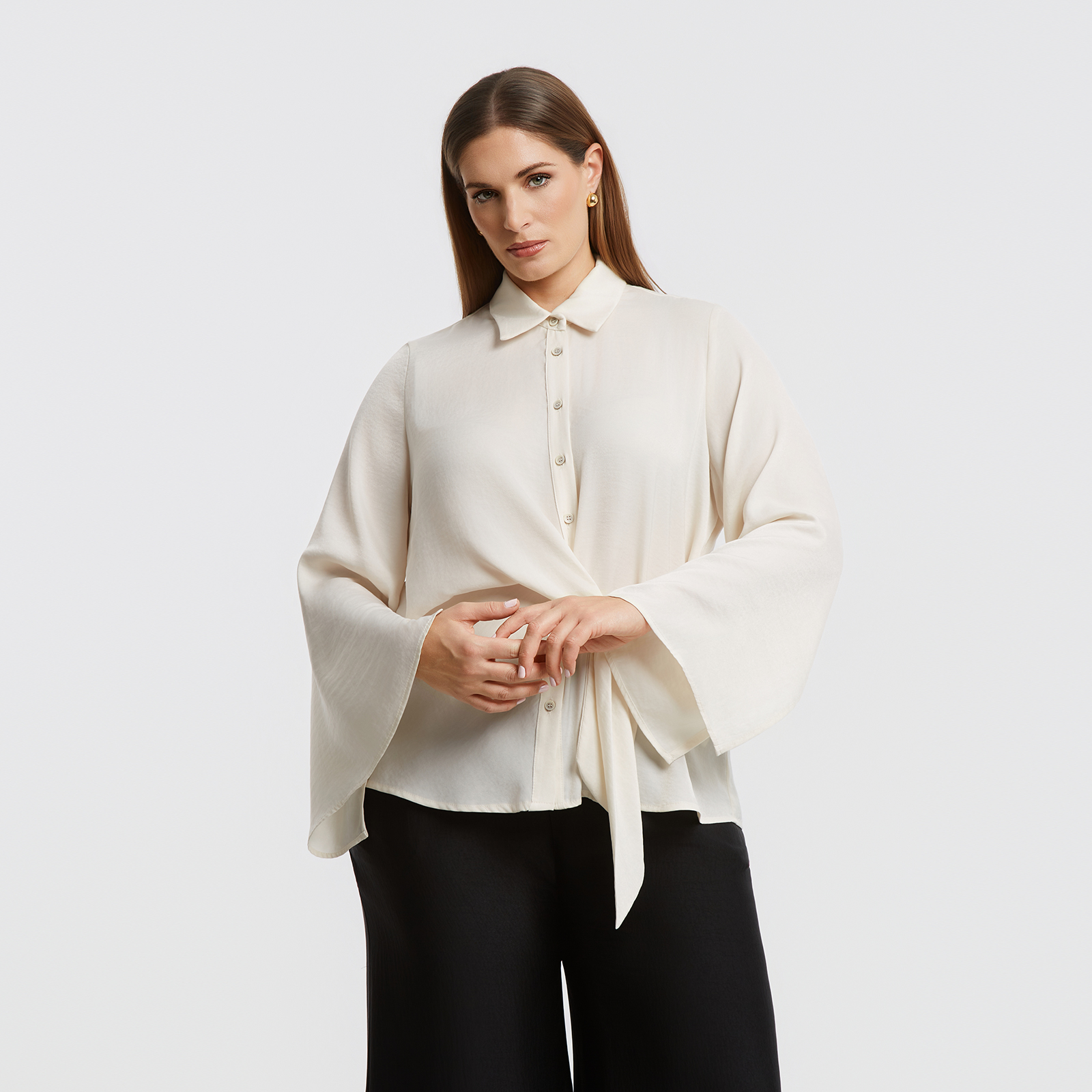Satin shirt with waist tie