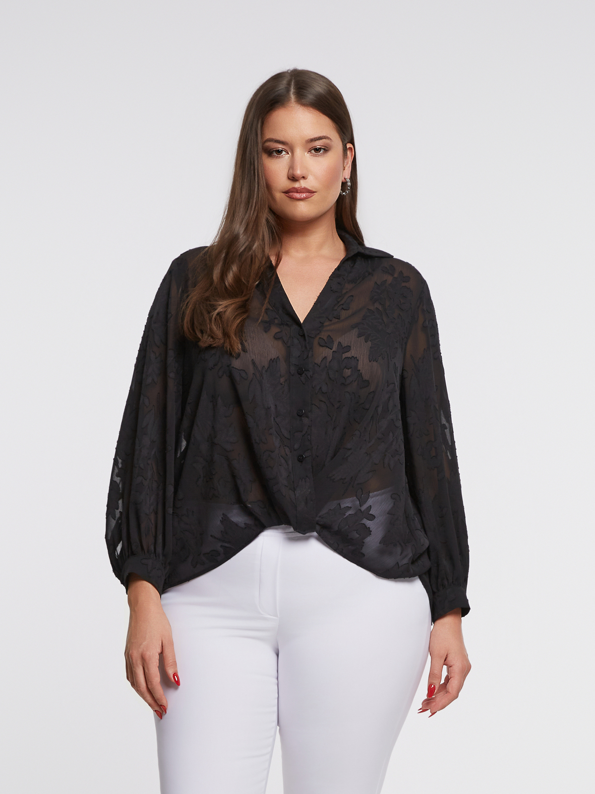 Πουκάμισο με ανάγλυφα λουλούδια και κόμπο μπροστά φωτογραφία