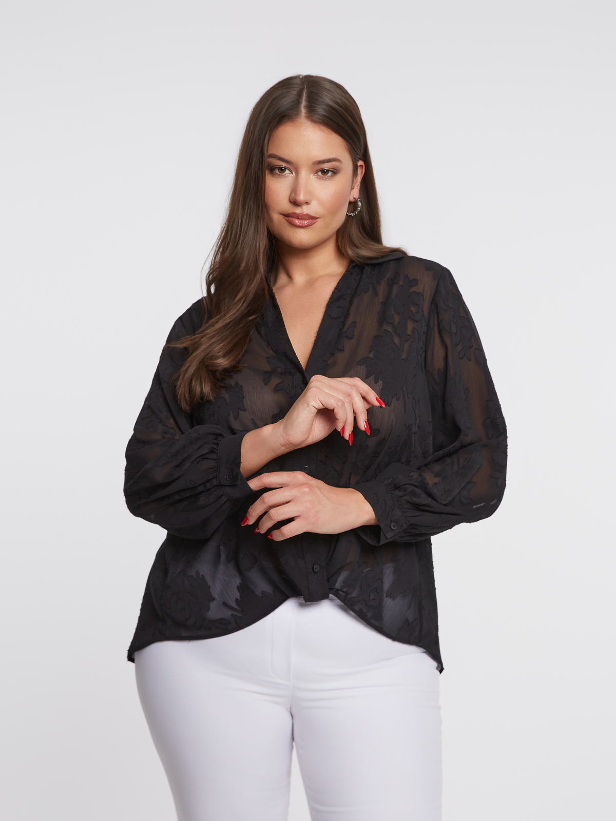 Πουκάμισο με ανάγλυφα λουλούδια και κόμπο μπροστά φωτογραφία