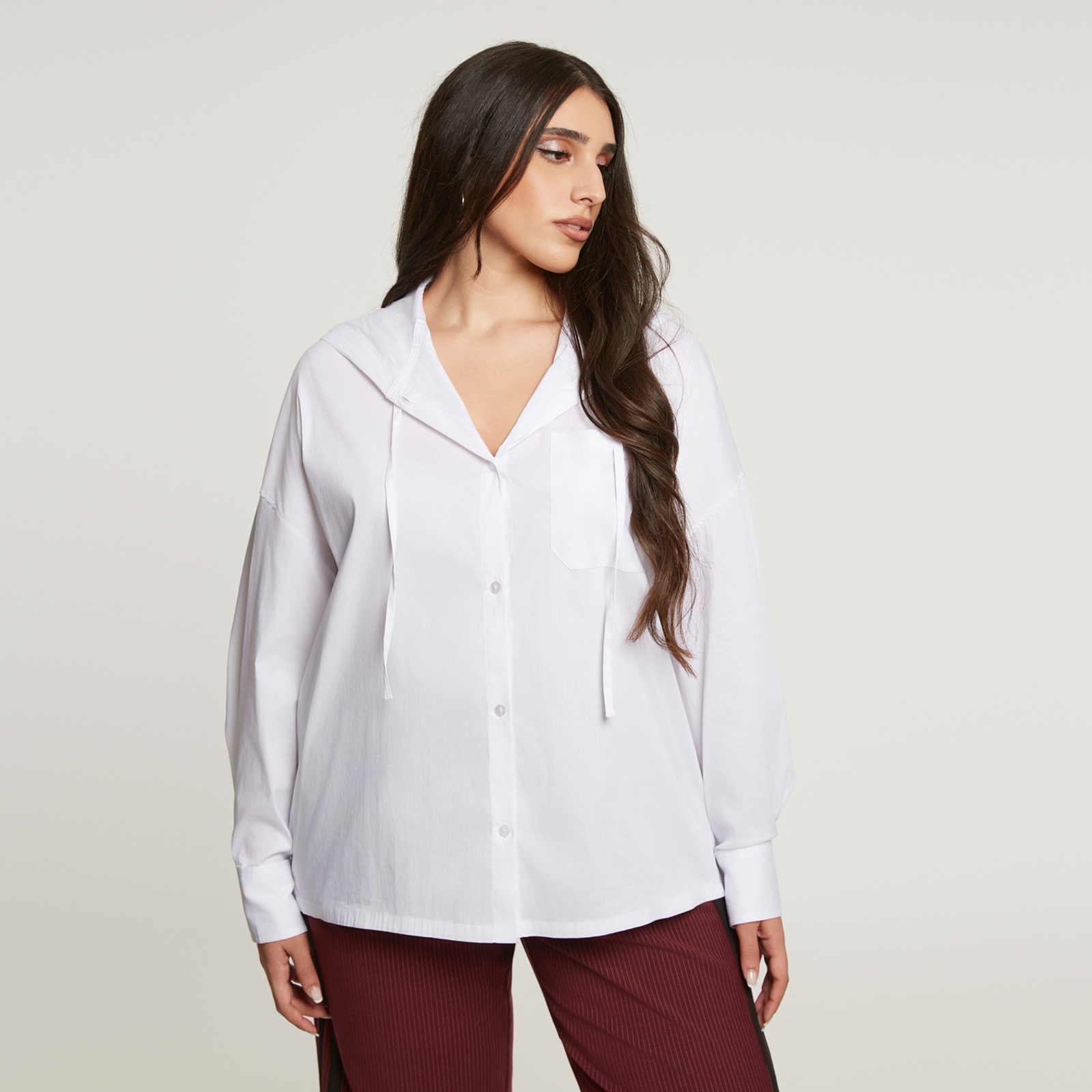 Relaxed hooded cotton shirt