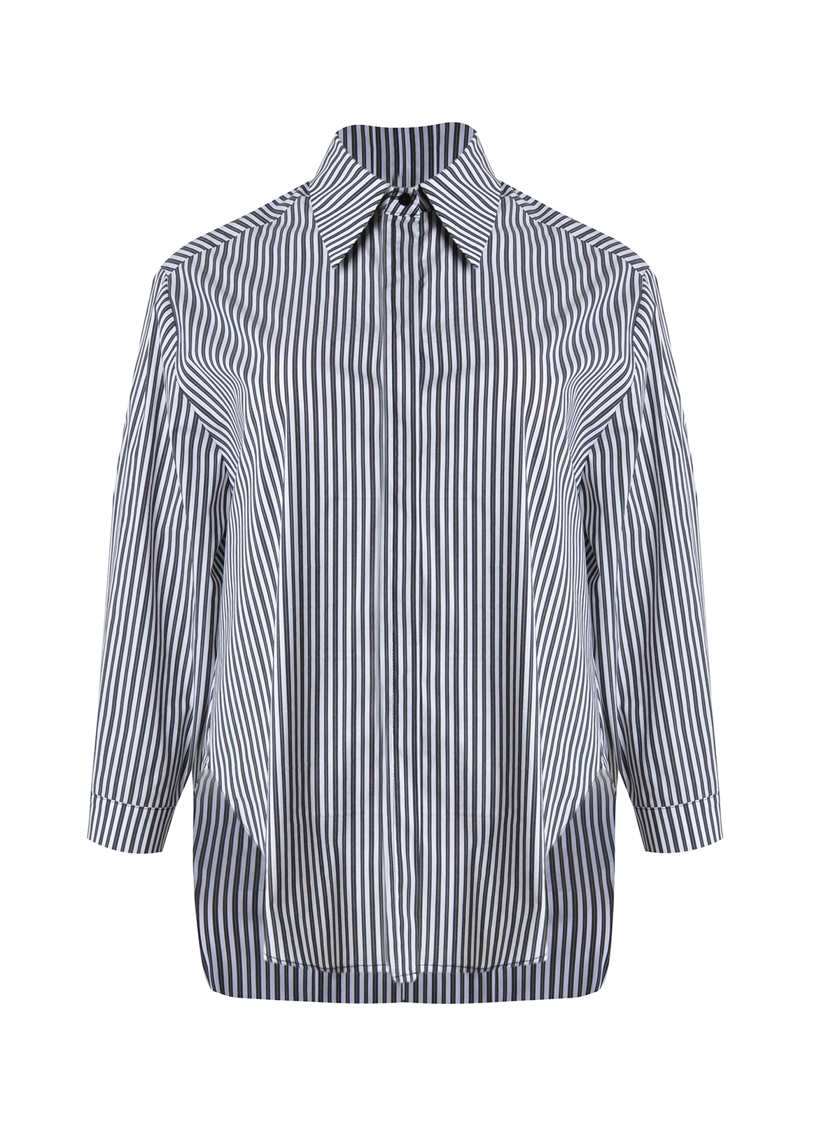 Ριγέ oversized πουκάμισο με δαντέλα & statement print φωτογραφία