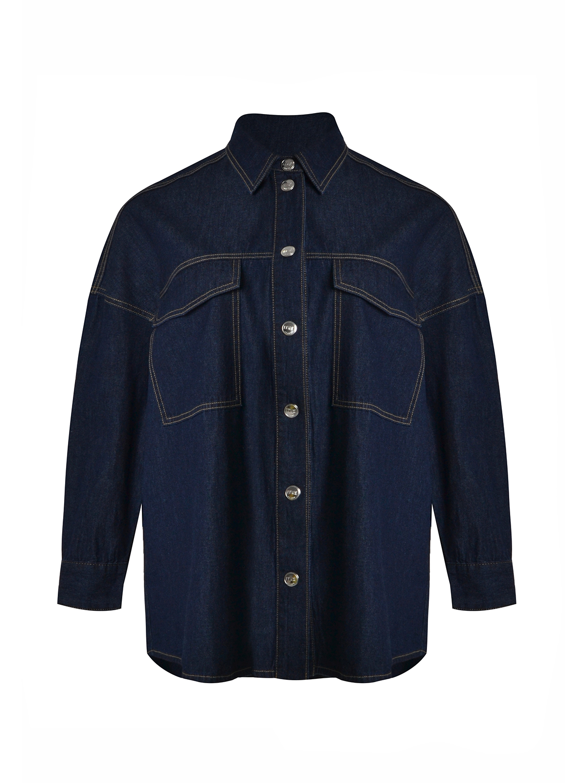 Oversized cotton denim shirt with utility pockets