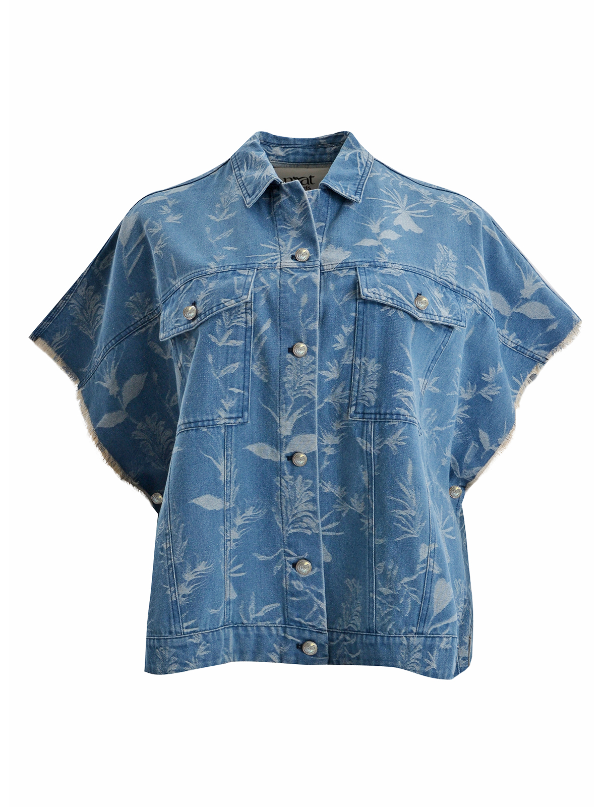 Oversized εμπριμέ τζιν πουκάμισο με κοντά μανίκια φωτογραφία