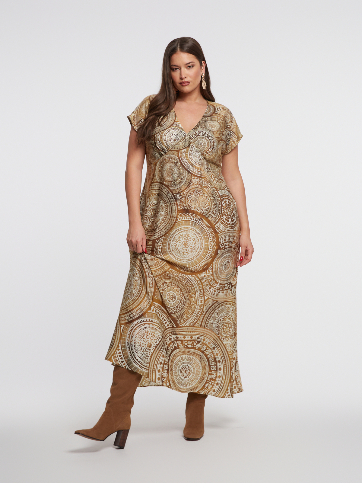 Maxi φόρεμα εμπριμέ με ντραπέ λεπτομέρεια φωτογραφία