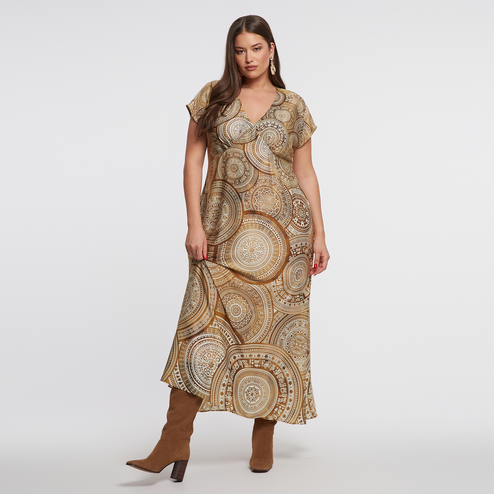 MAT FASHION Maxi φόρεμα εμπριμέ με ντραπέ λεπτομέρεια
