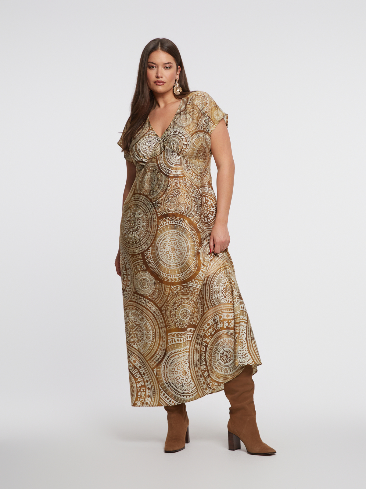 Maxi φόρεμα εμπριμέ με ντραπέ λεπτομέρεια φωτογραφία