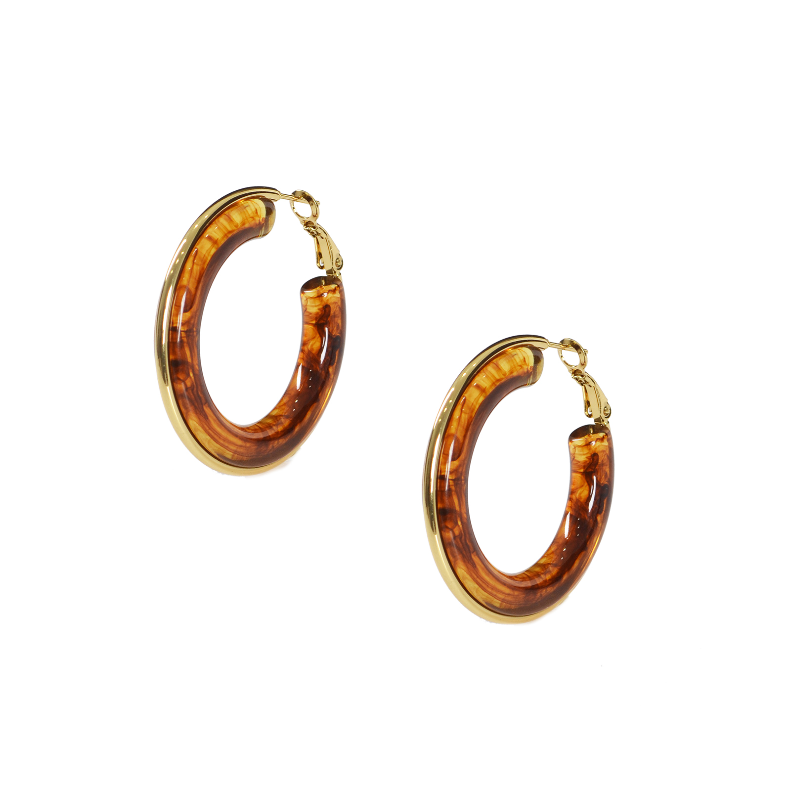 Resin & metal hoop earrings in tortoise brown