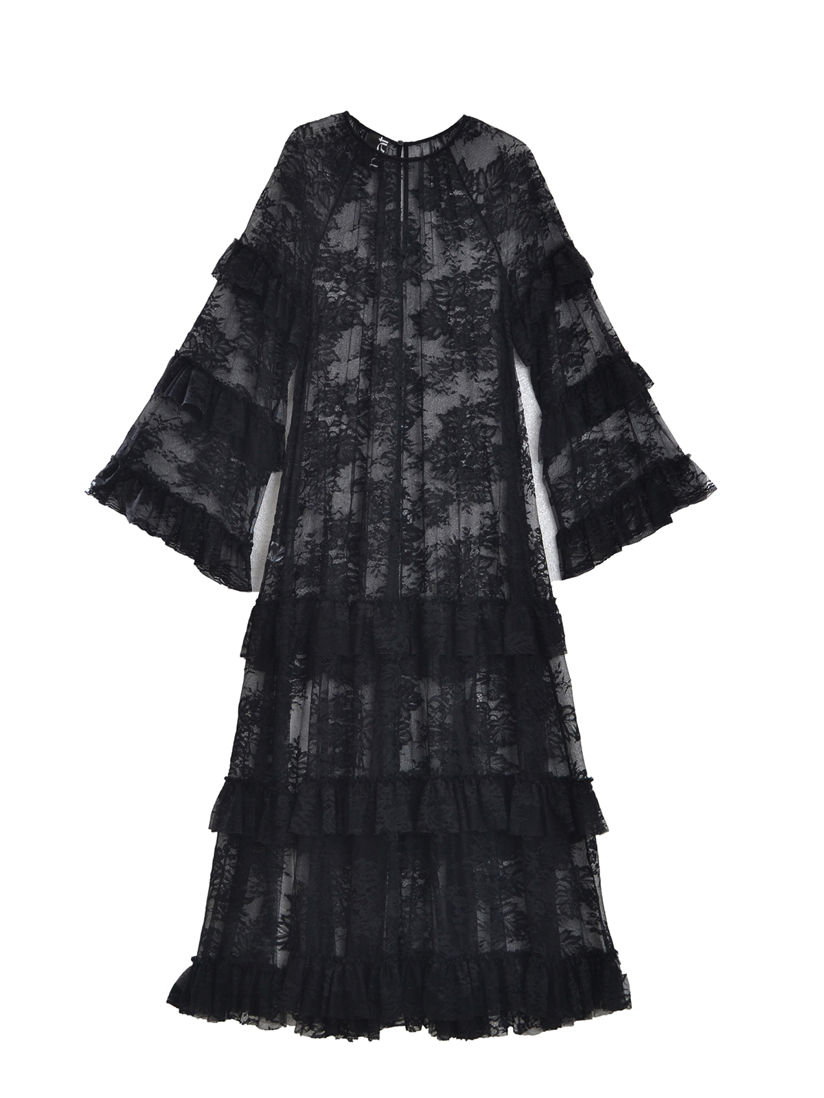 Μαύρο δαντελένιο μάξι φόρεμα με βολάν φωτογραφία