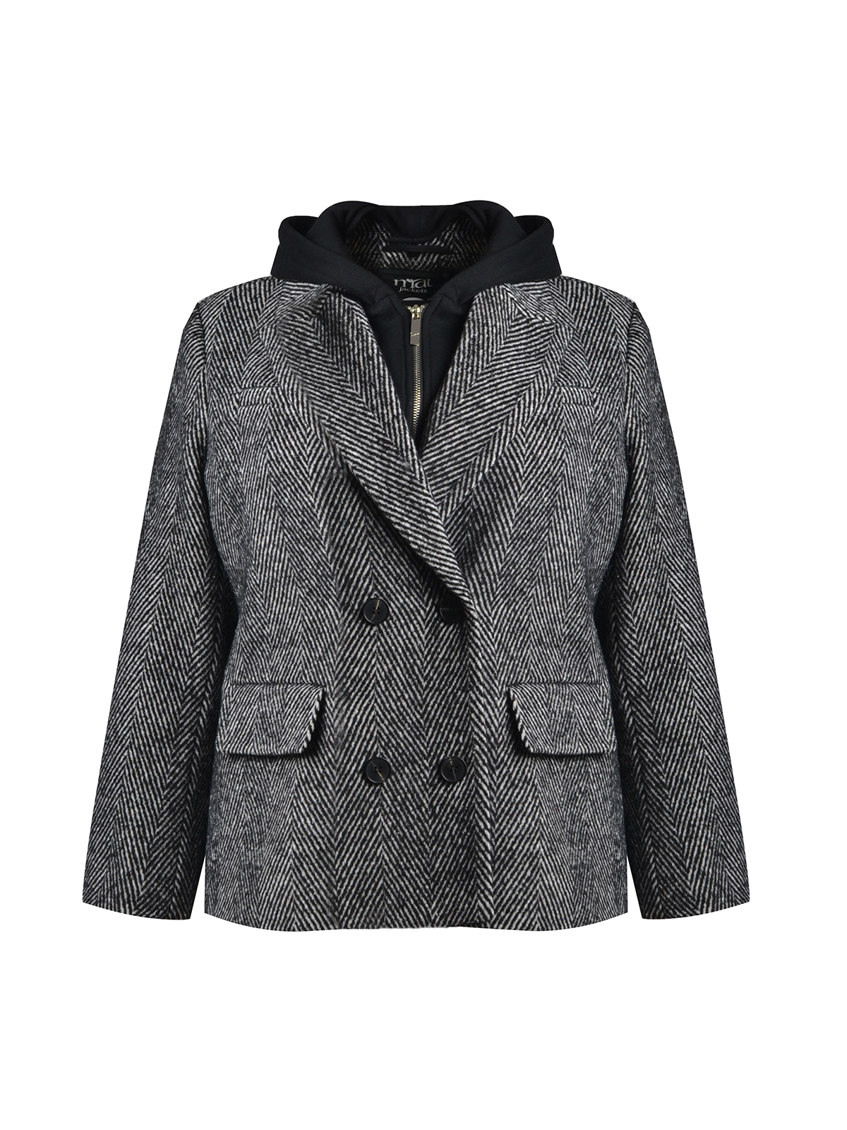 Σακάκι με μοτίβο ψαροκόκαλο και αποσπώμενη κουκούλα φωτογραφία