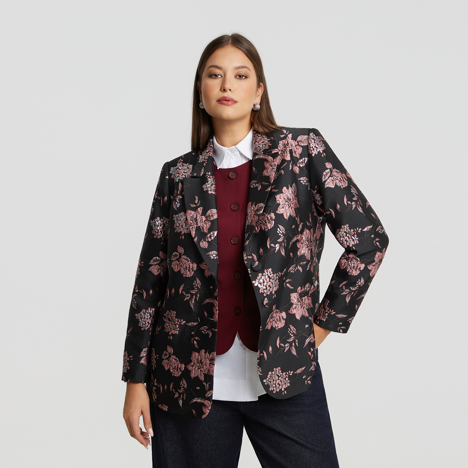 MAT FASHION Ζακάρ σακάκι με φλοράλ σχέδιο