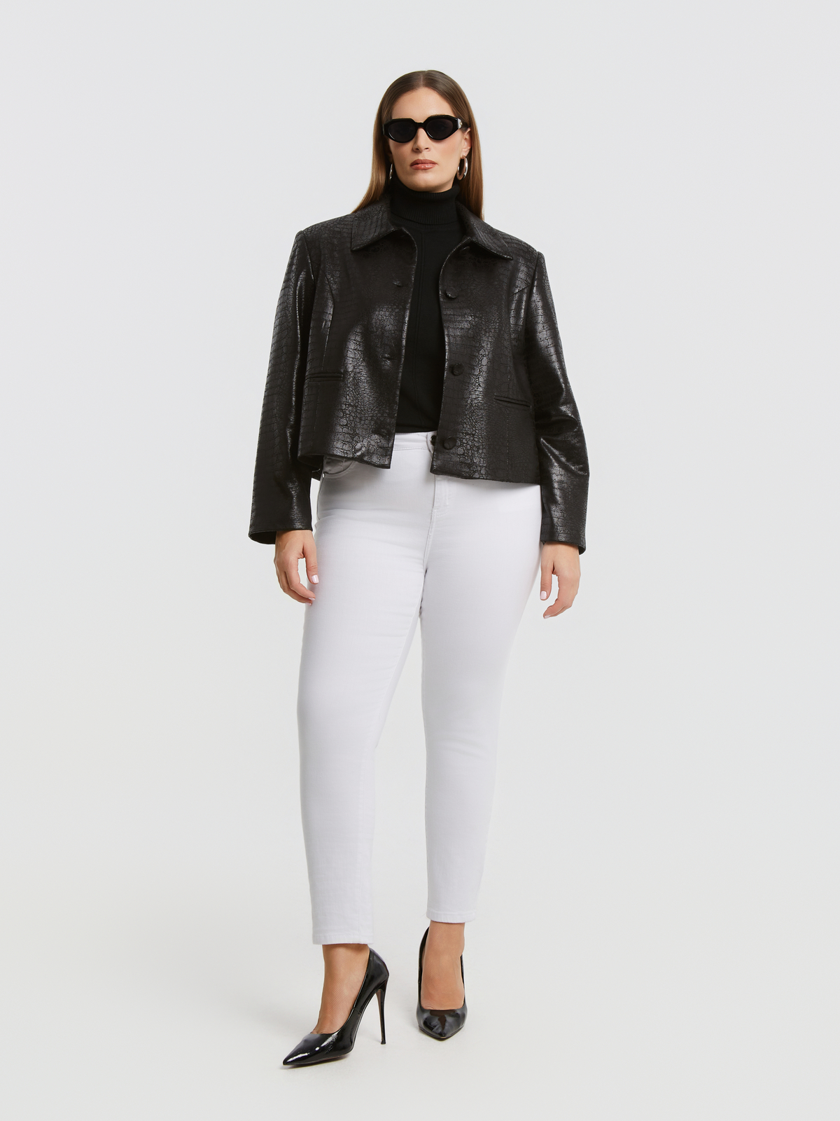 Cropped σακάκι με croc εφέ φωτογραφία