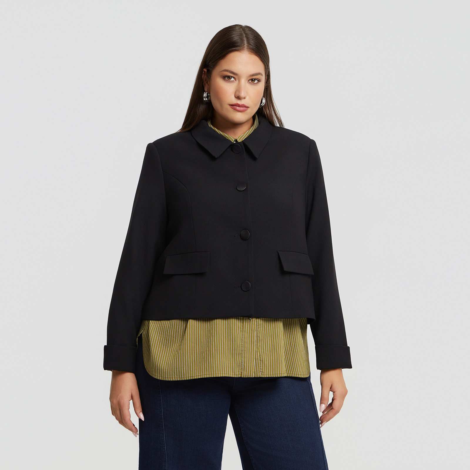 MAT FASHION Cropped μονόχρωμο σακάκι