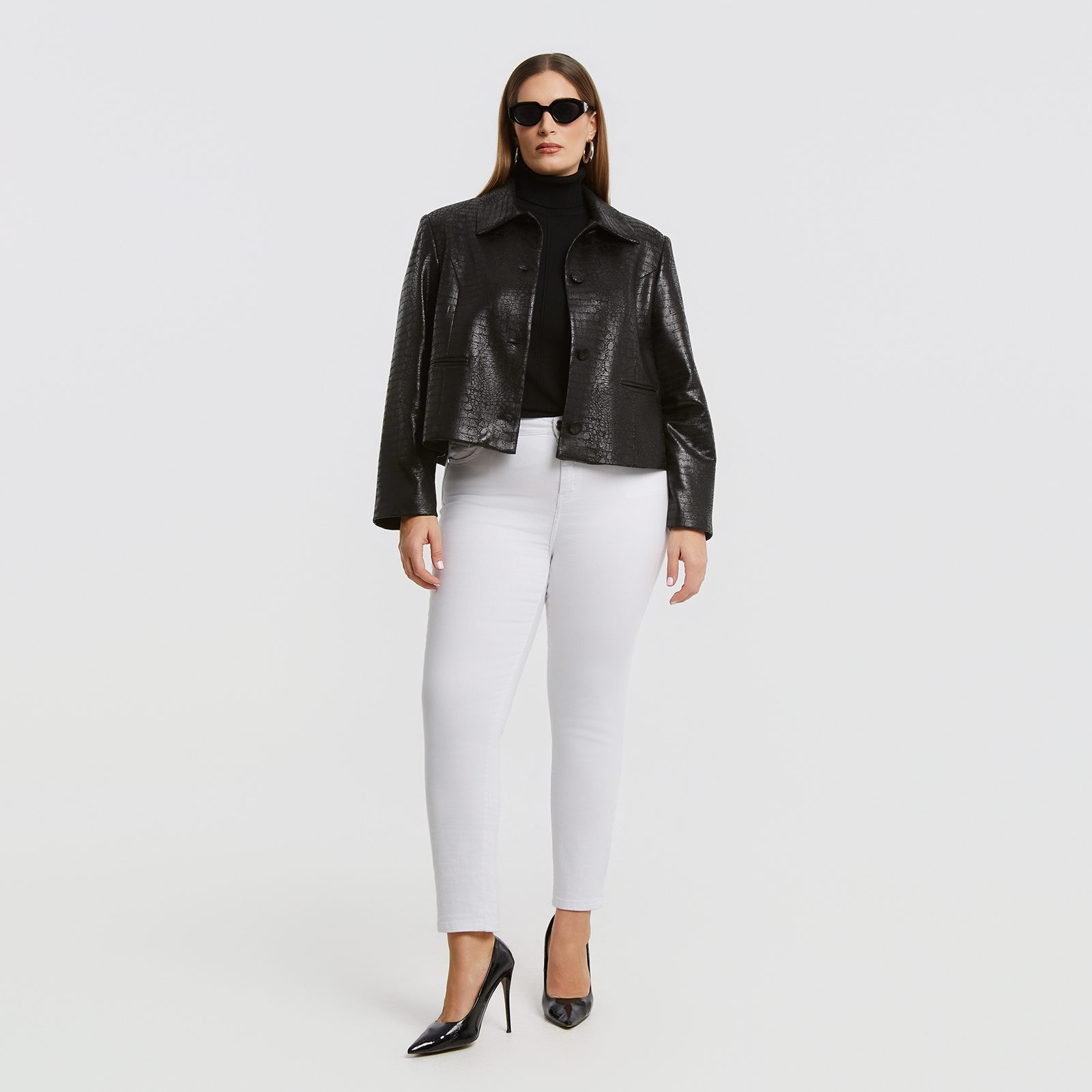 MAT FASHION Cropped σακάκι με croc εφέ