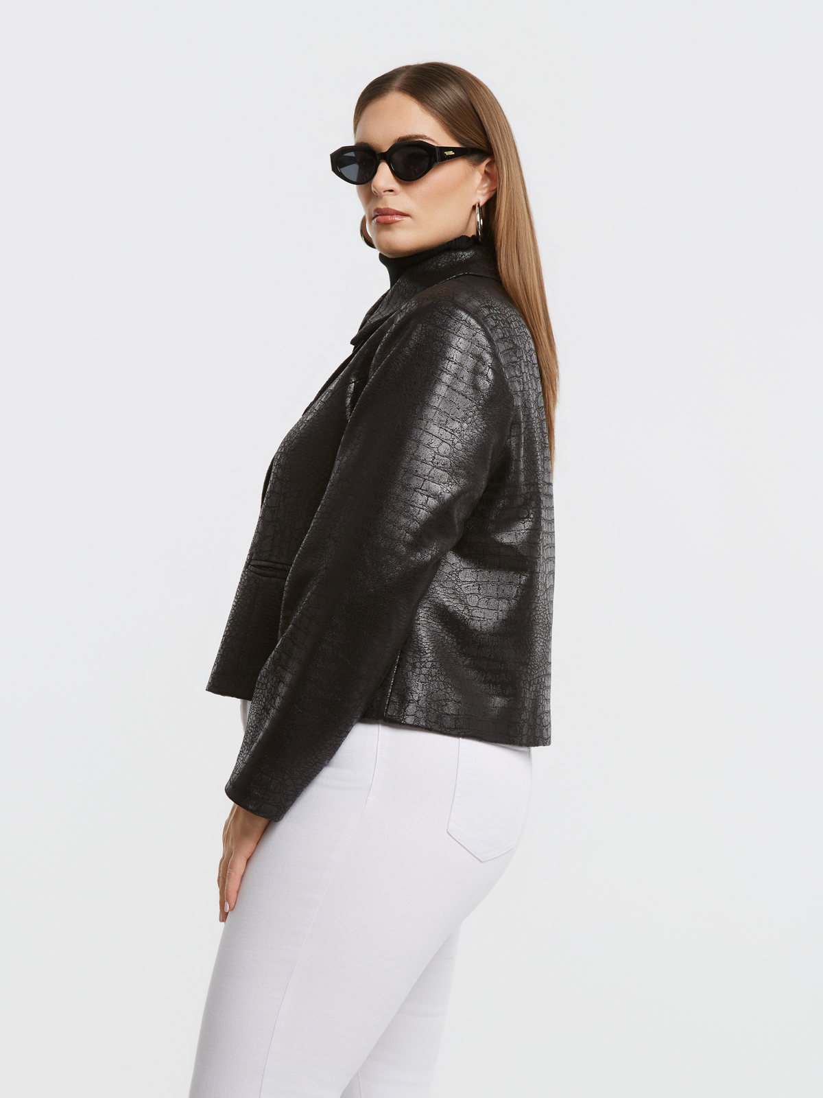 Cropped σακάκι με croc εφέ φωτογραφία