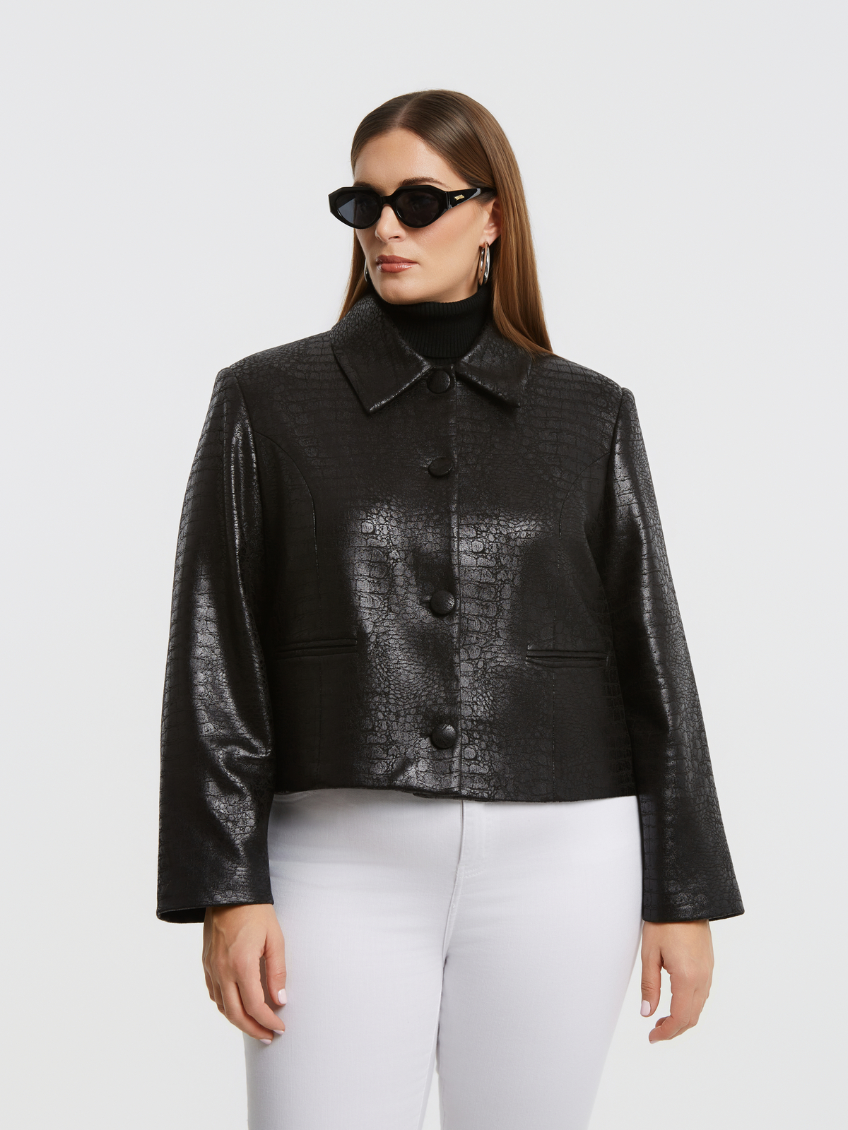 Cropped σακάκι με croc εφέ φωτογραφία