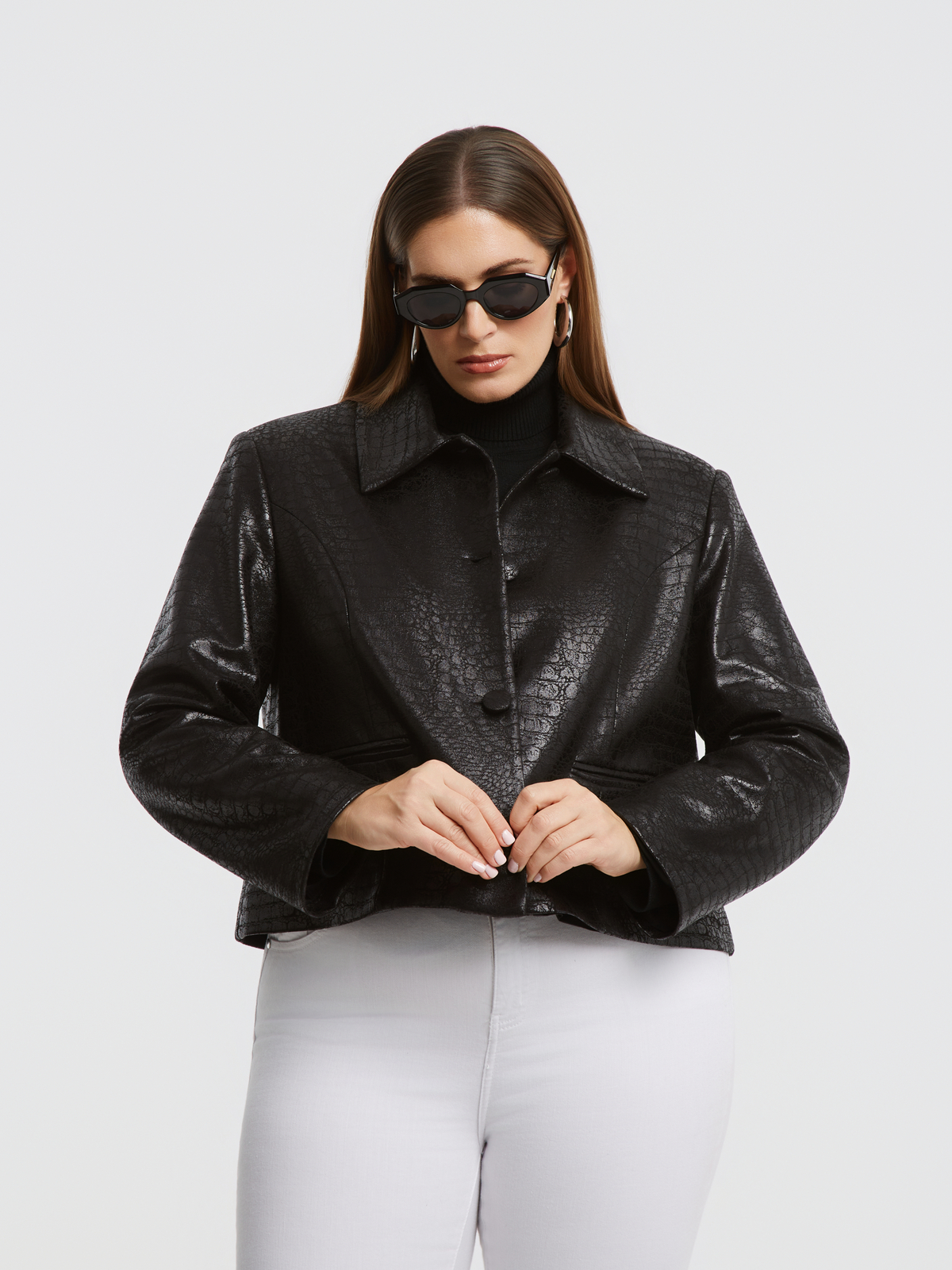 Cropped σακάκι με croc εφέ φωτογραφία