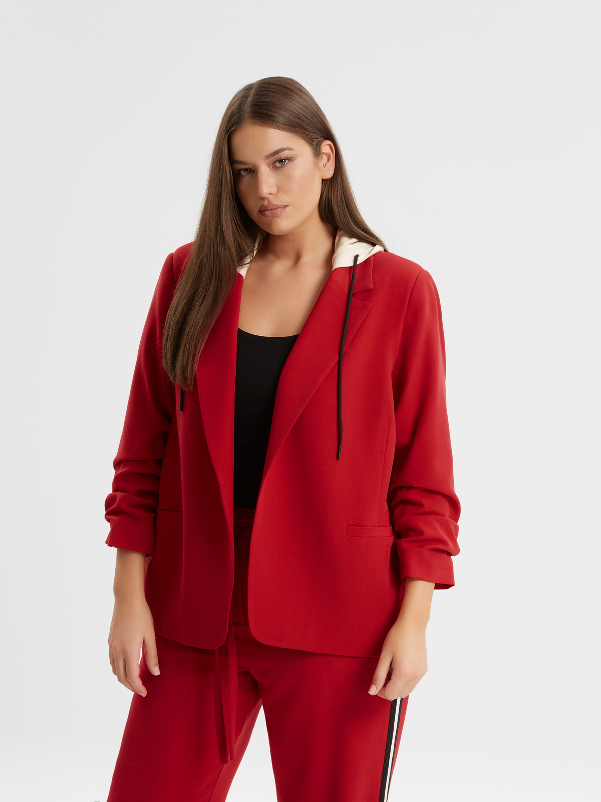 Σακάκι με φούτερ κουκούλα και δέσιμο φωτογραφία