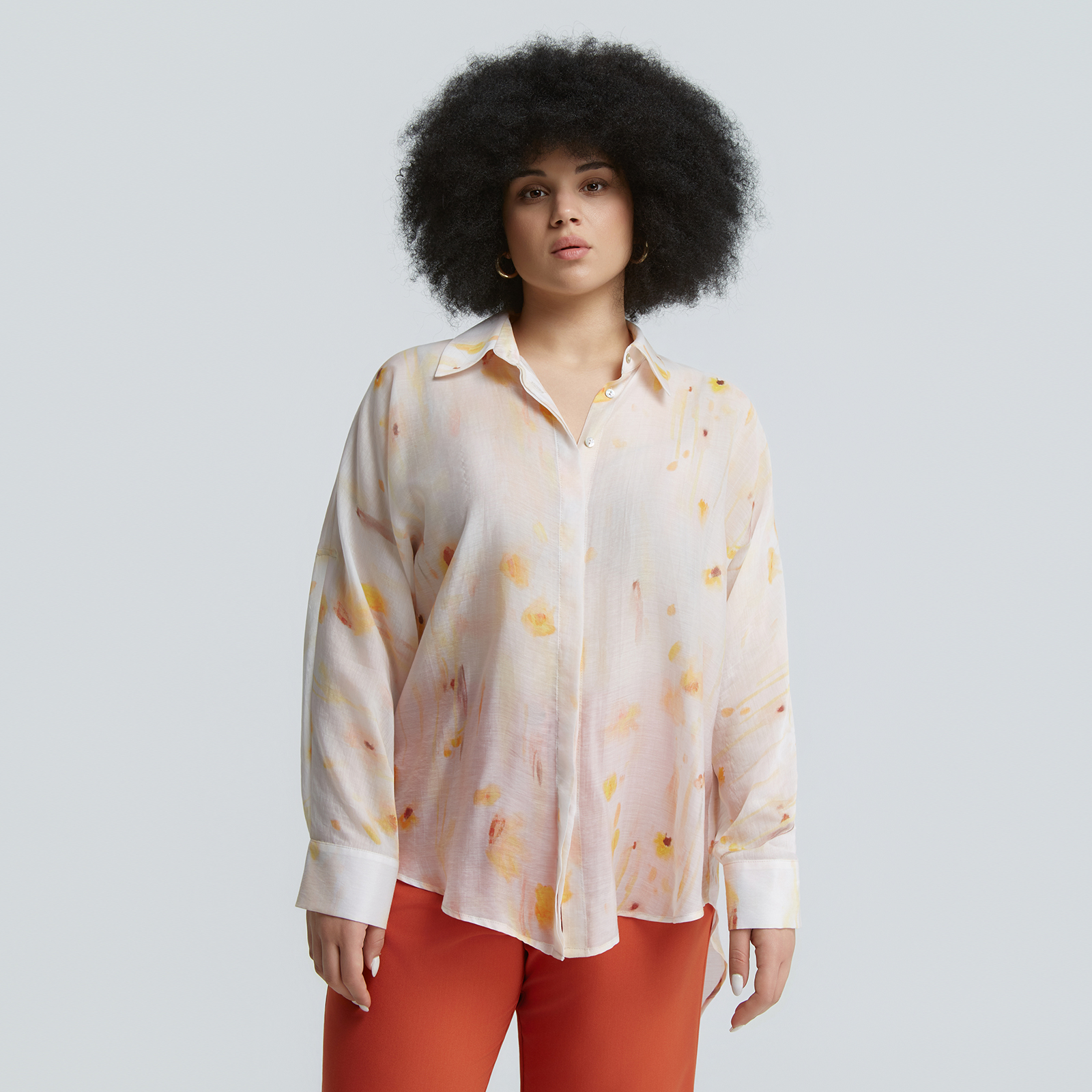 Satin artistic-print shirt